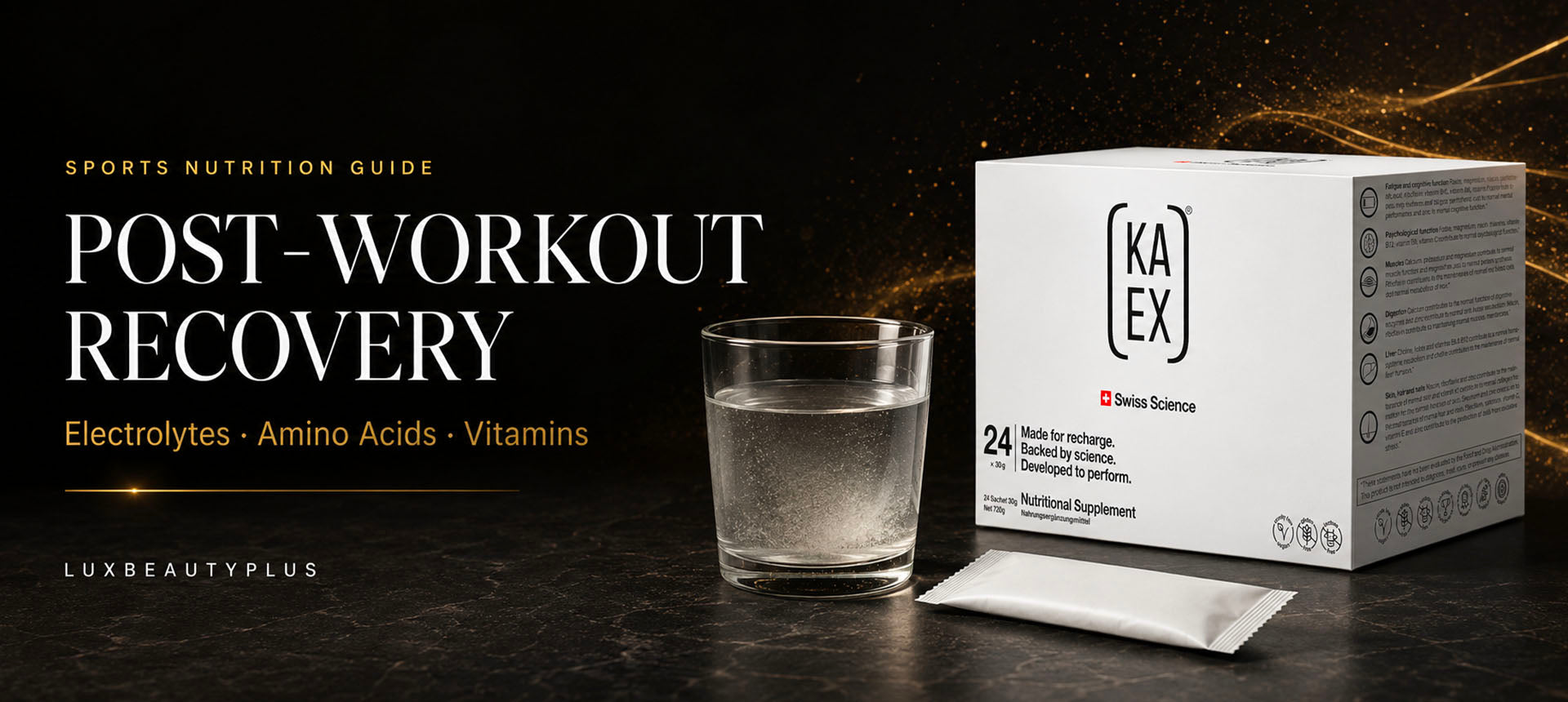 KA-EX Reload post-workout recovery drink with electrolytes, amino acids and vitamins – LuxBeautyPlus sports nutrition guide.