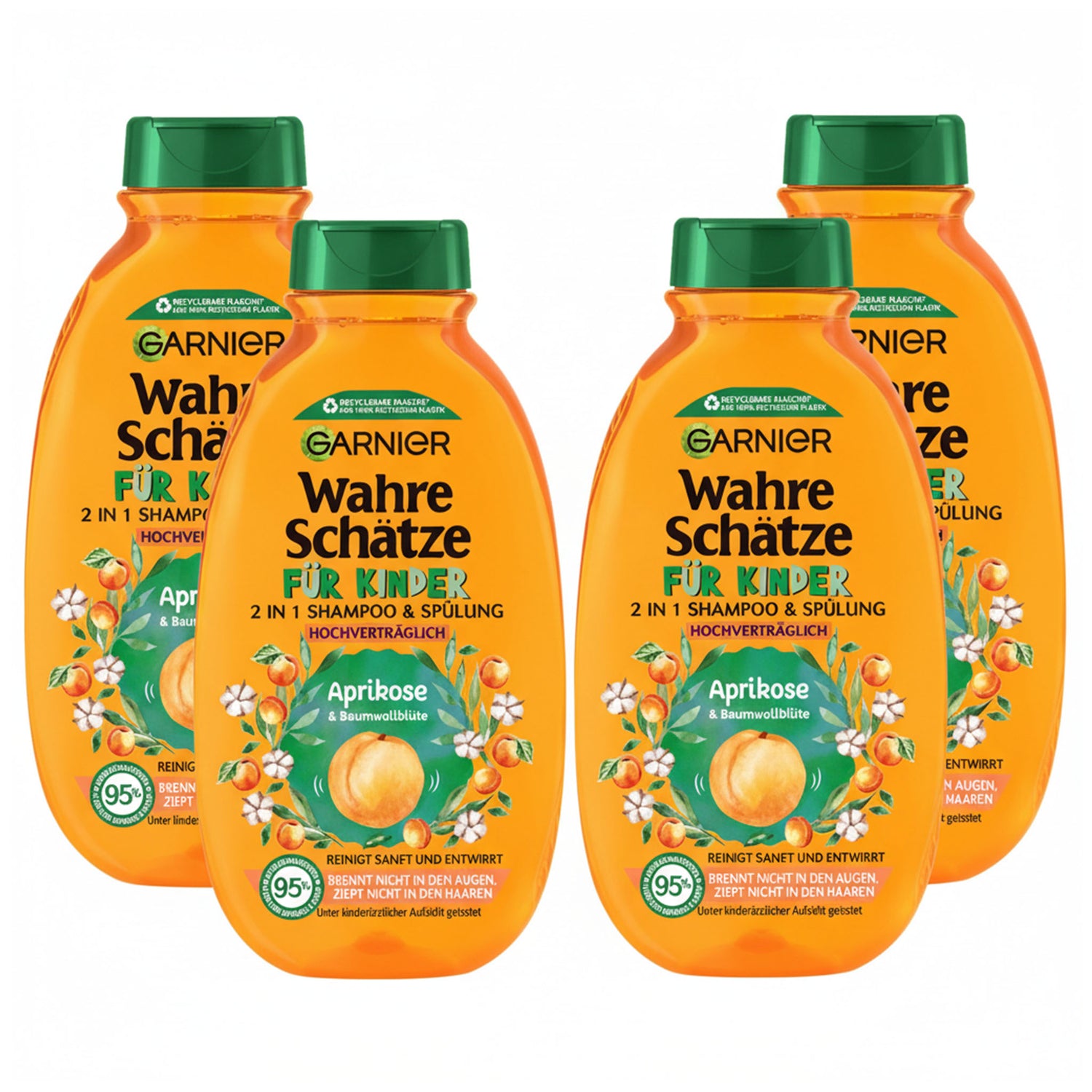 Garnier Wahre Schätze Kids 2in1 Shampoo & Conditioner – Apricot & Cotton Flower – 300 ml (Pack of 4)