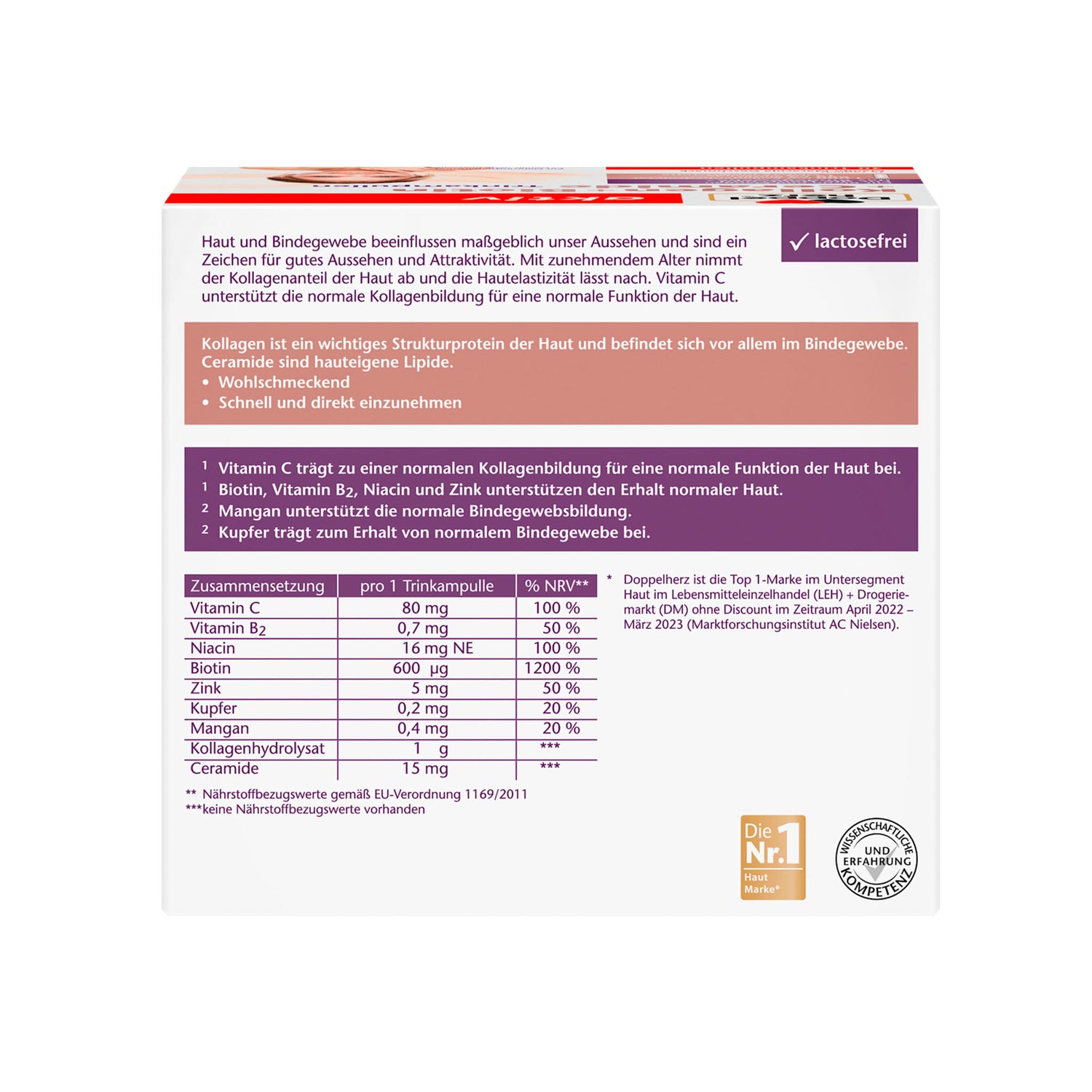 Doppelherz Collagen + Biotin + Ceramide Drink Ampoules – Skin Support Formula – 30 pcs (750 ml)