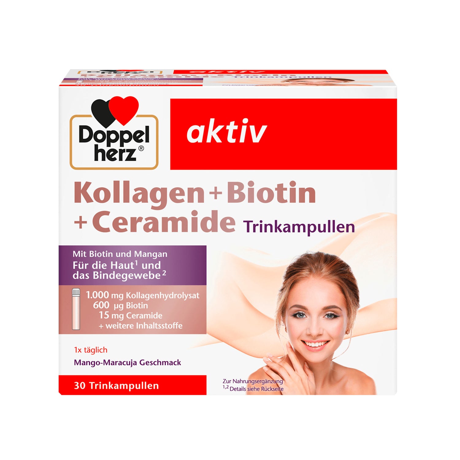 Doppelherz Collagen + Biotin + Ceramide Drink Ampoules – Skin Support Formula – 30 pcs (750 ml)