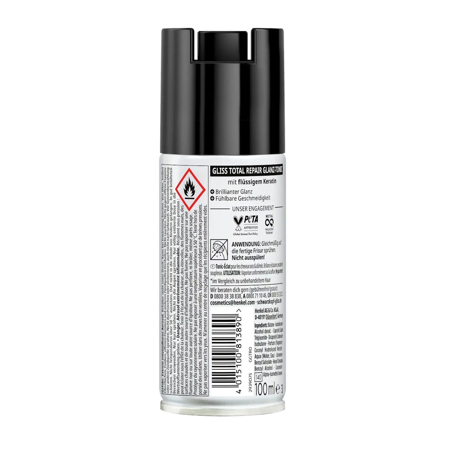 Schwarzkopf GLISS Total Repair Shine Hair Tonic – Gloss & Heat Protection – 100 ml