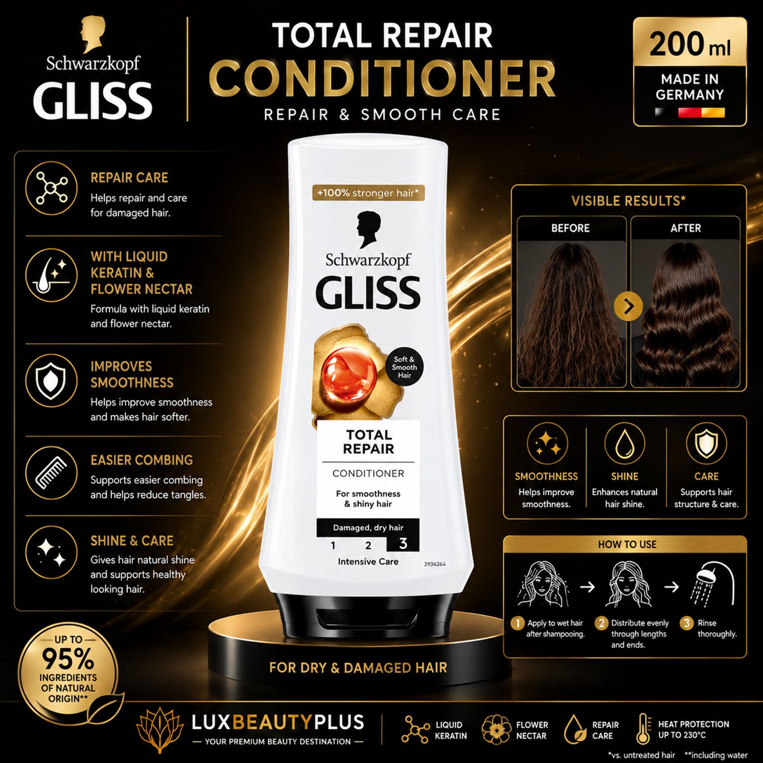 Schwarzkopf GLISS Total Repair Conditioner – Repair & Smooth Care – 200 ml