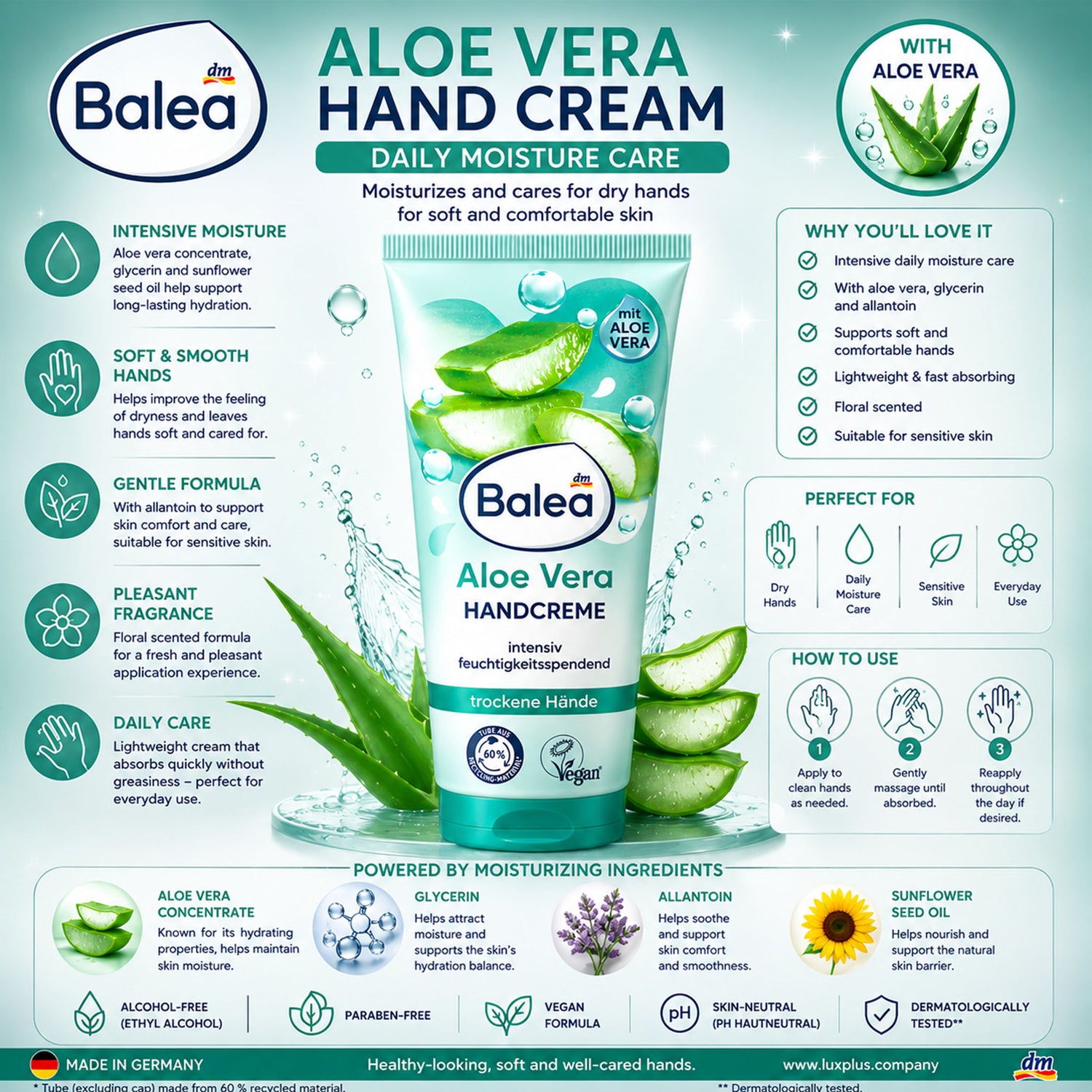Balea Aloe Vera Hand Cream – Daily Moisture Care – 100 ml