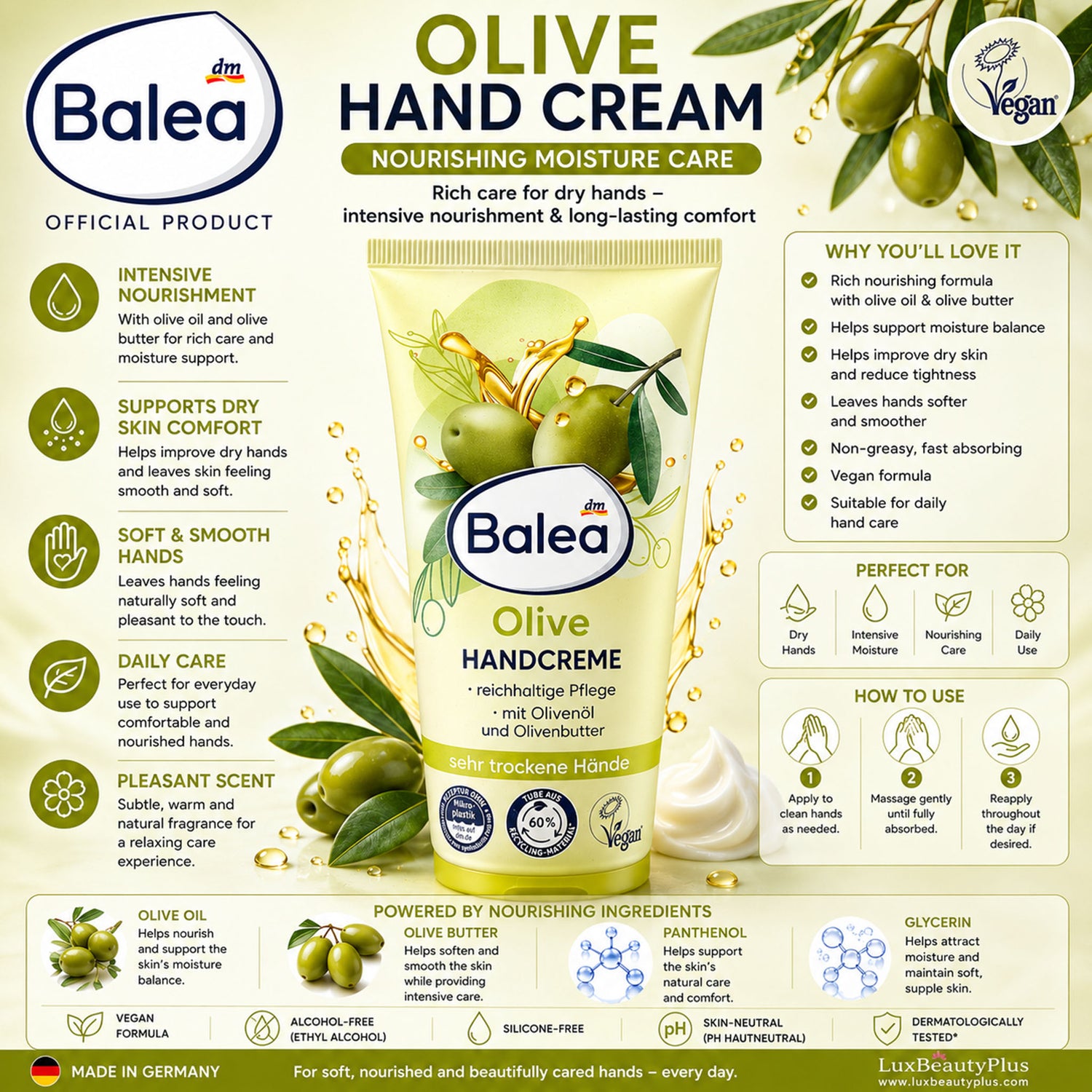 Balea Olive Hand Cream – Nourishing Moisture Care – 100 ml