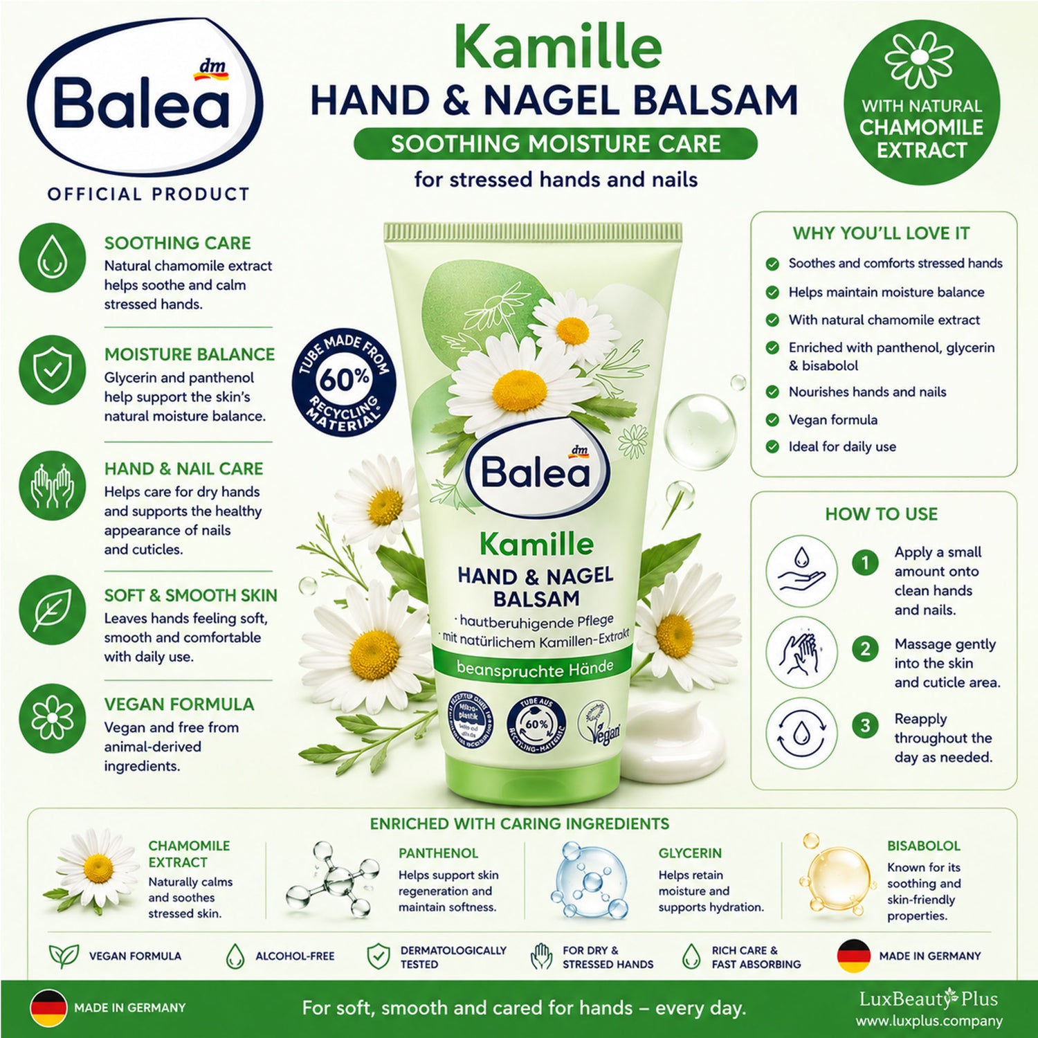 Balea Chamomile Hand & Nail Balm – Soothing Moisture Care – 100 ml