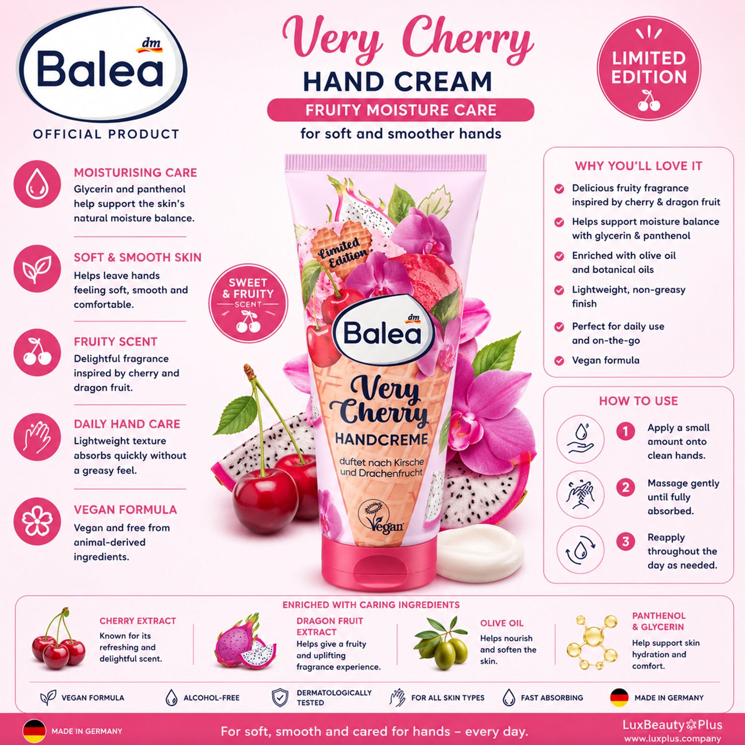 Balea Very Cherry Hand Cream – Fruity Moisture Care – 100 ml