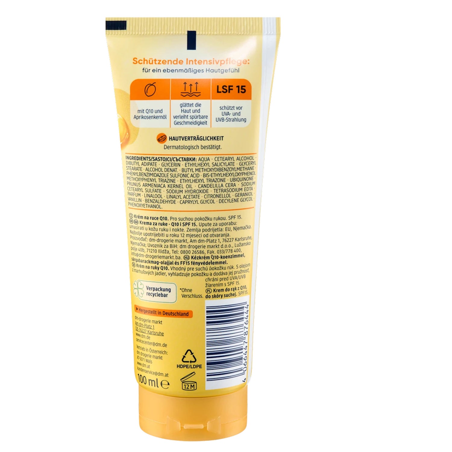 Balea Q10 Hand Cream with Apricot Oil & SPF 15 – Protective Moisture Care – 100 ml