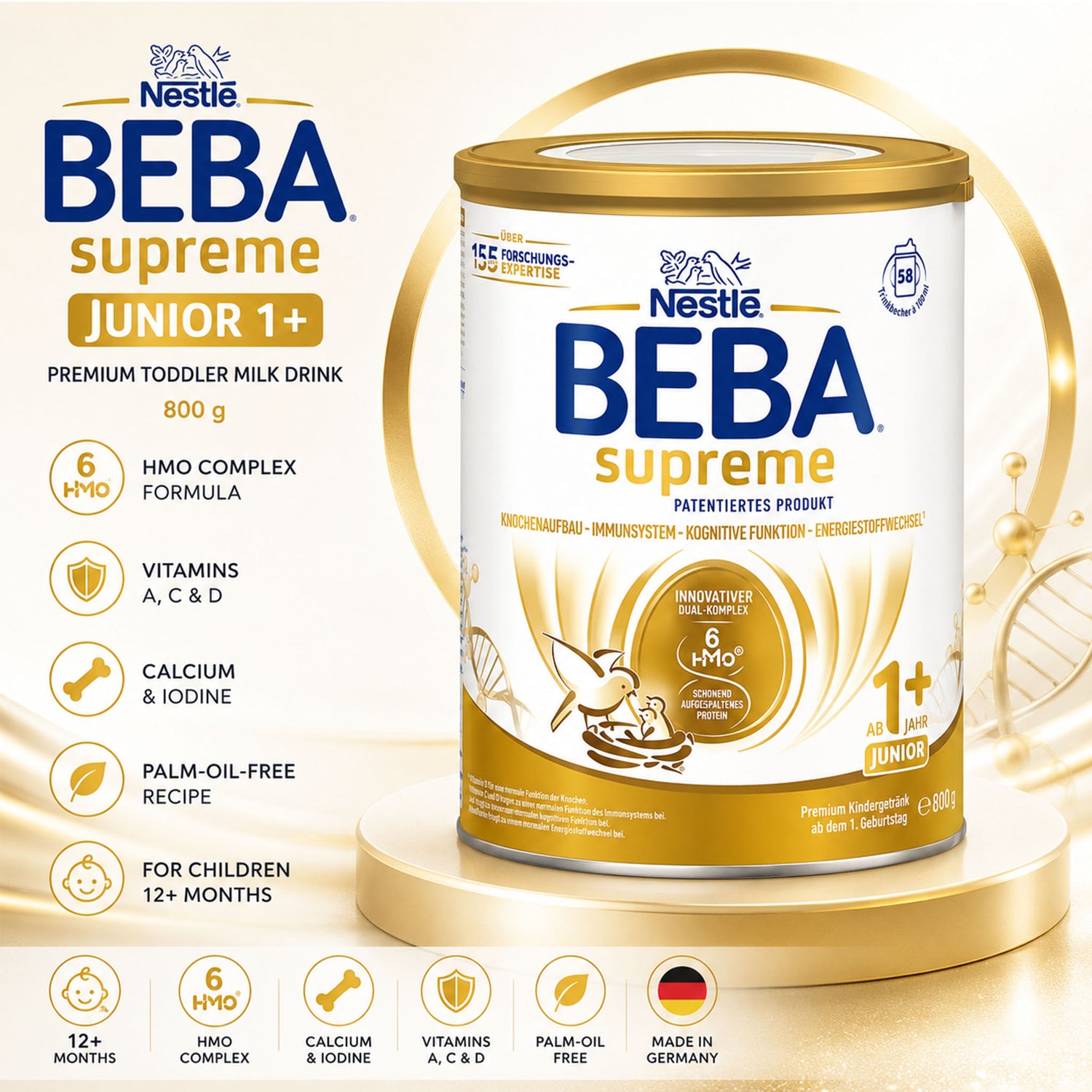 Nestlé BEBA Supreme Junior 1+ Toddler Milk Drink – HMO Nutrition Support – 800 g