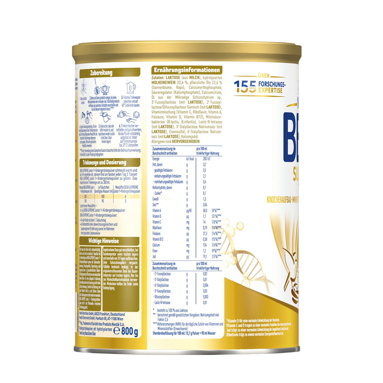 Nestlé BEBA Supreme Junior 1+ Toddler Milk Drink – HMO Nutrition Support – 800 g