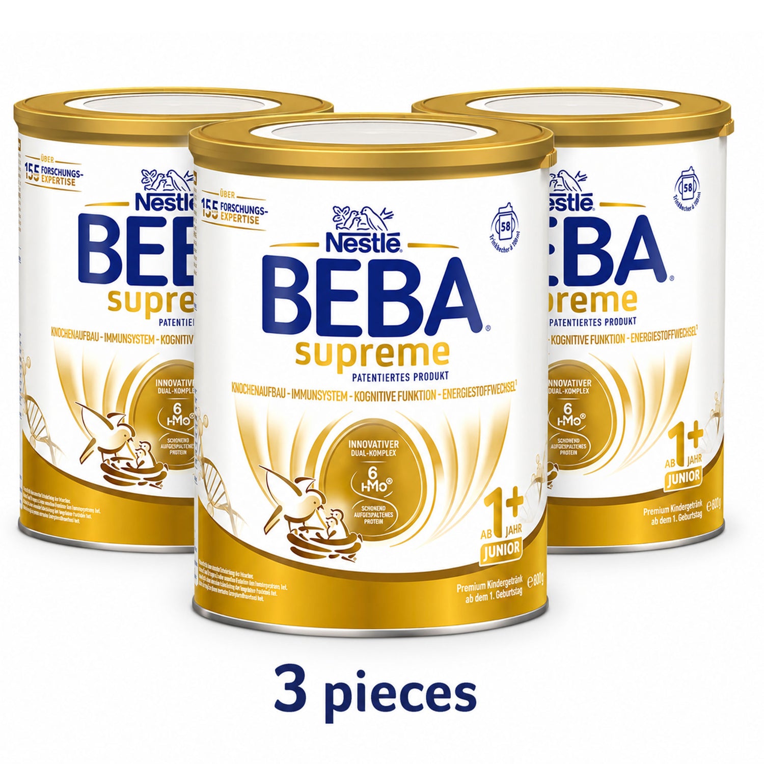 Nestlé BEBA Supreme Junior 1+ Toddler Milk Drink Bundle – HMO Nutrition Support – 3 × 800 g
