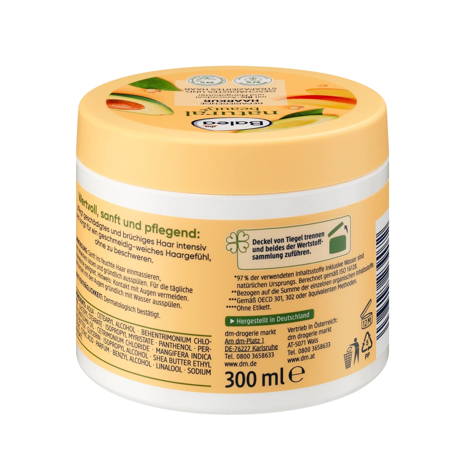 Balea Natural Beauty Repair Hair Mask – Avocado & Mango Care – 300 ml