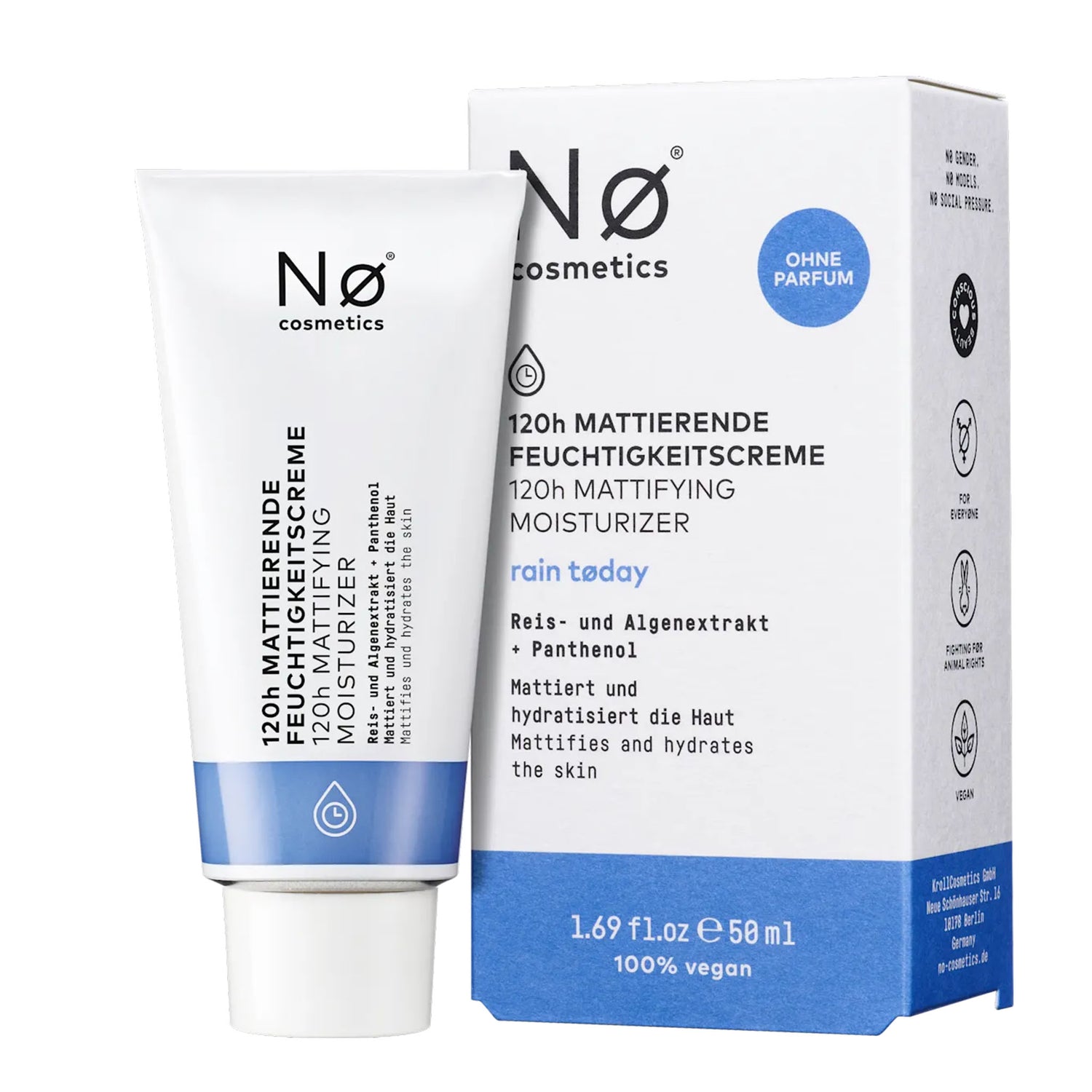 NØ Cosmetics Rain Today 120h Mattifying Moisturizing Cream – Sensitive Skin Hydration – 50 ml