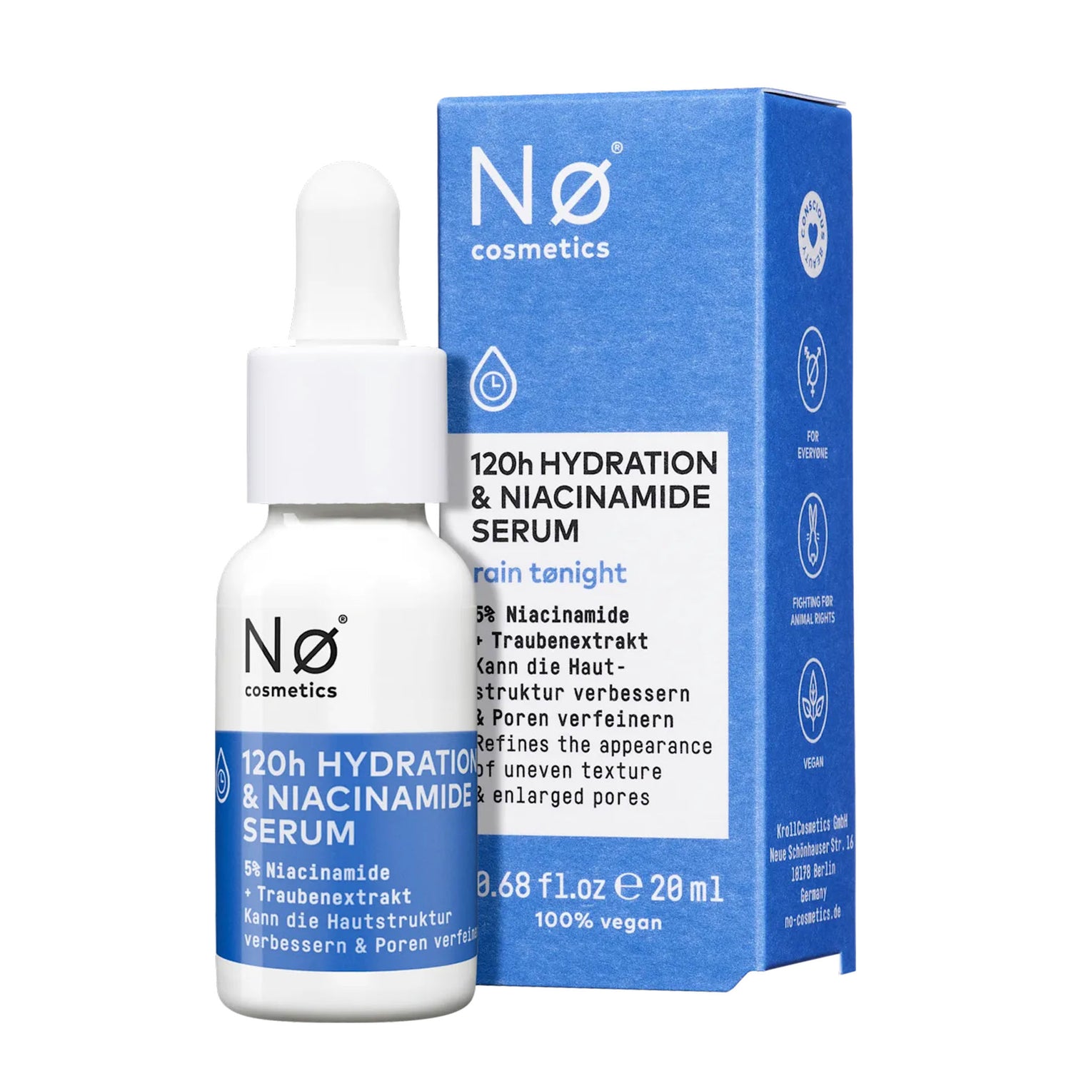 NØ Cosmetics Rain Tonight 120h Hydration & Niacinamide Serum – Barrier & Moisture Care – 20 ml