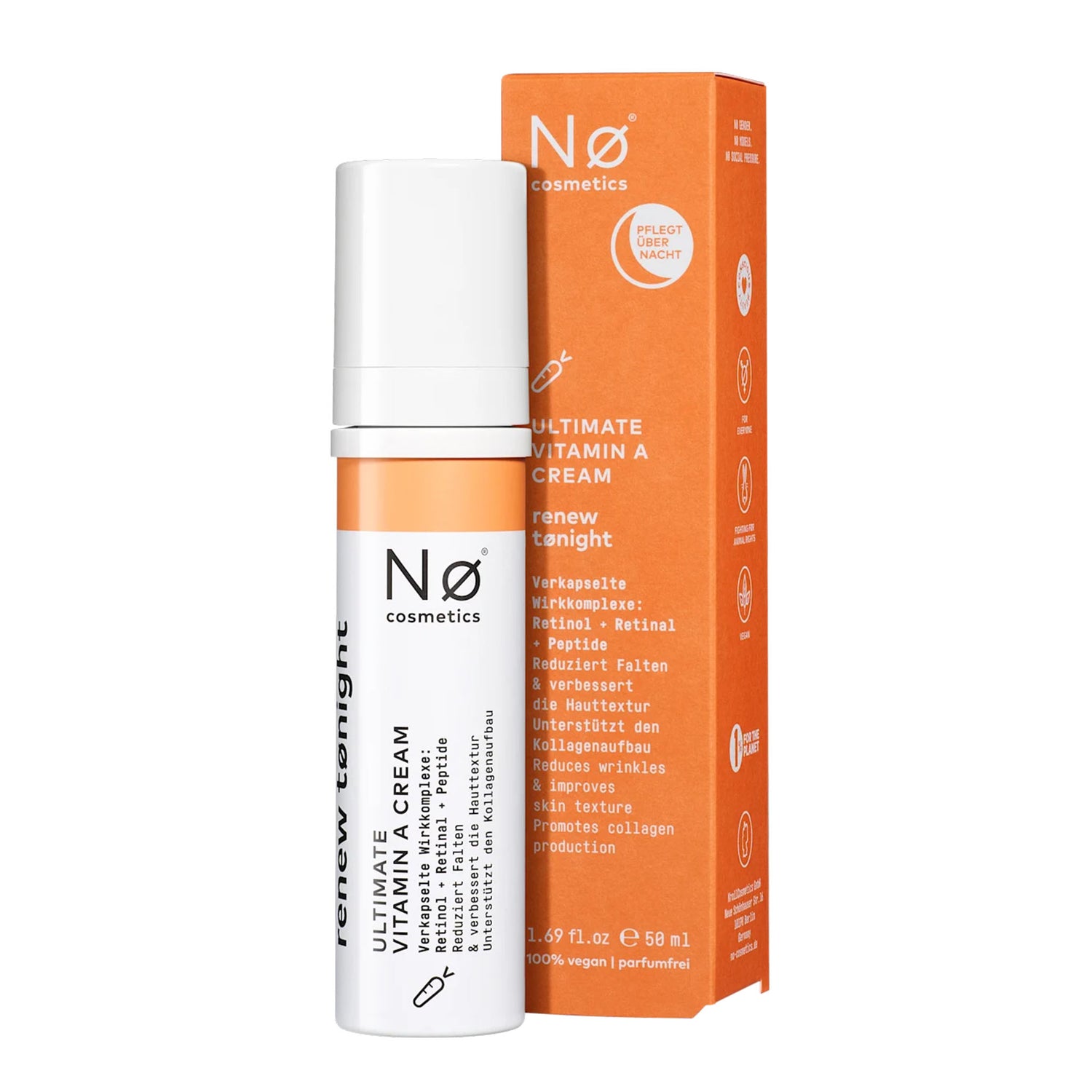 NØ Cosmetics Renew Tonight Vitamin A Night Cream – Retinol & Retinal Care – 50 ml