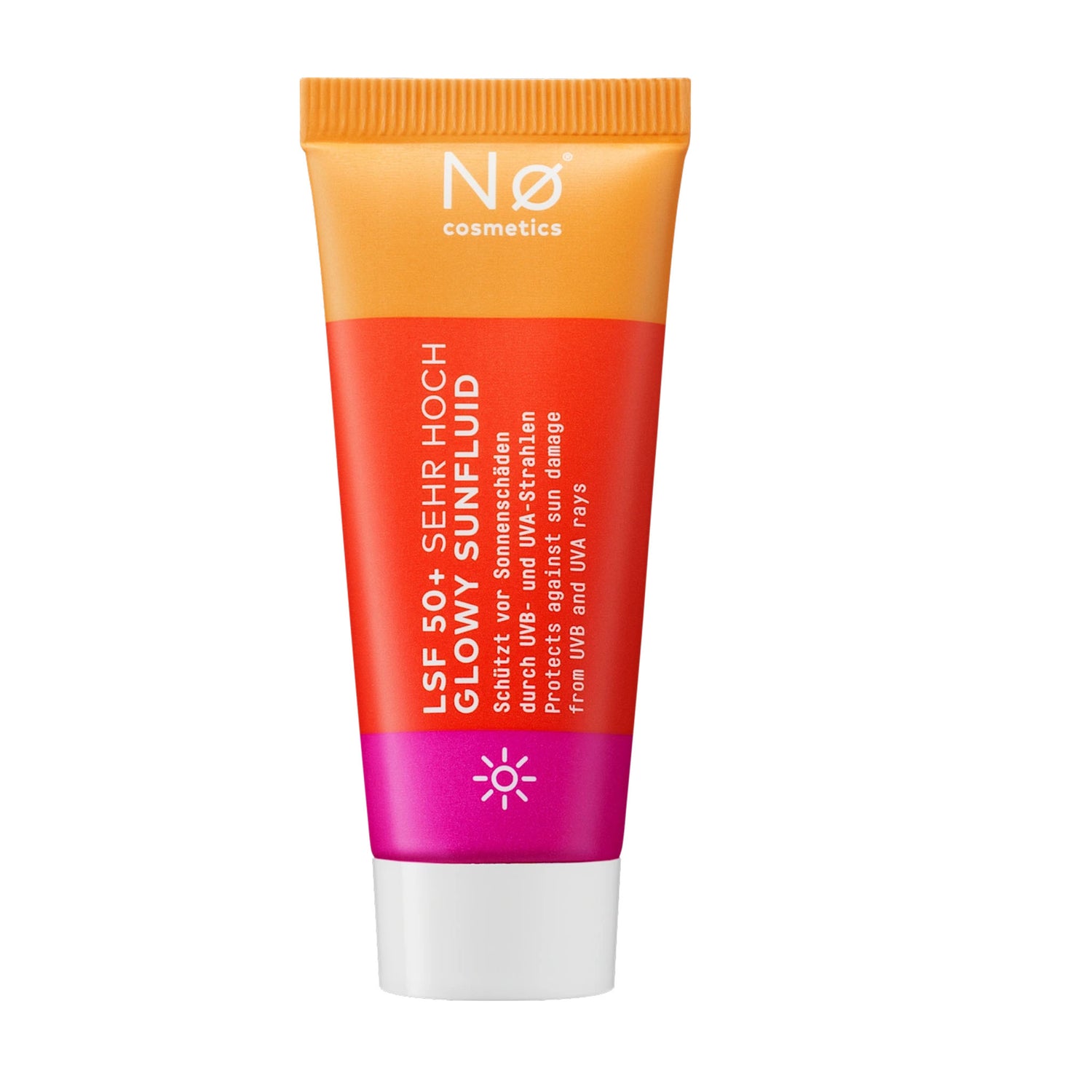 NØ Cosmetics Glowy Sunfluid SPF 50+ Travel Size – Lightweight Face Sunscreen – 20 ml