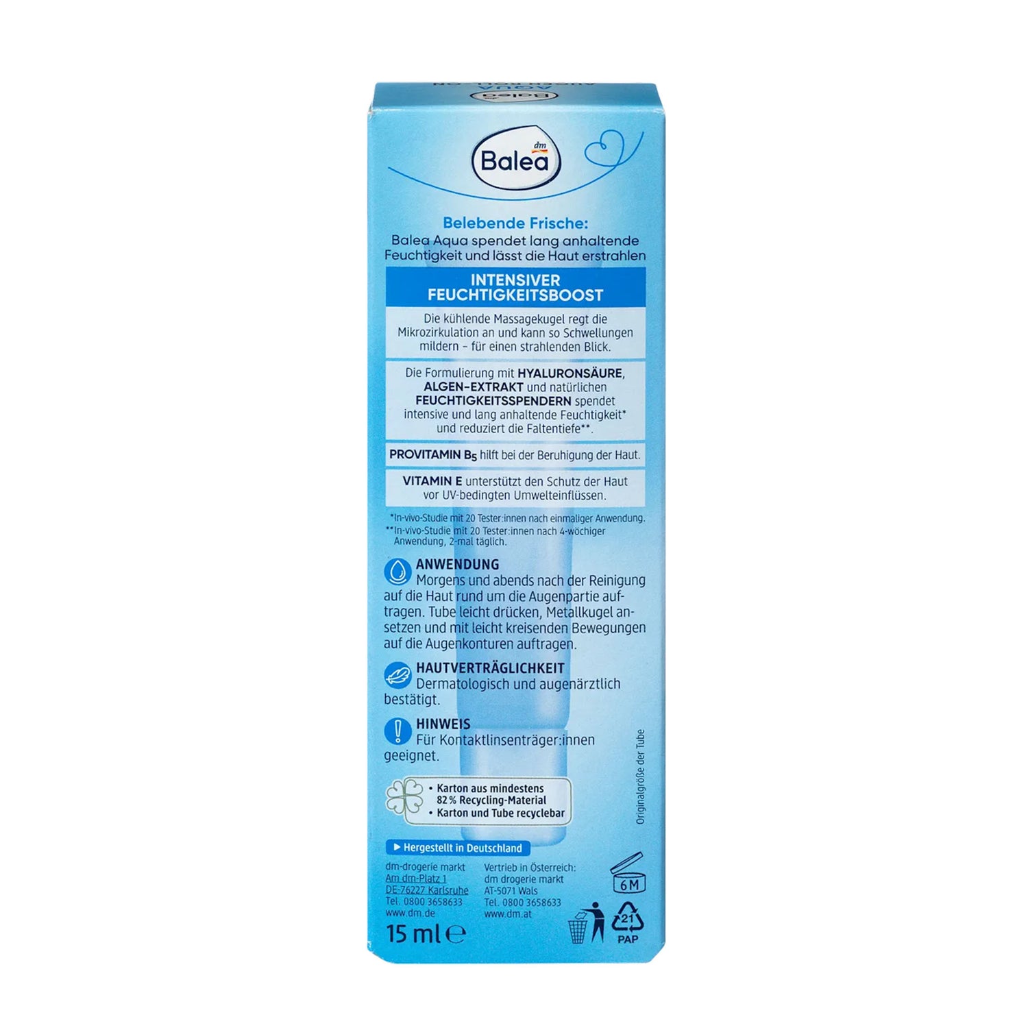 Balea Aqua Eye Roll-On – Hyaluronic Acid Eye Cream – 15 ml