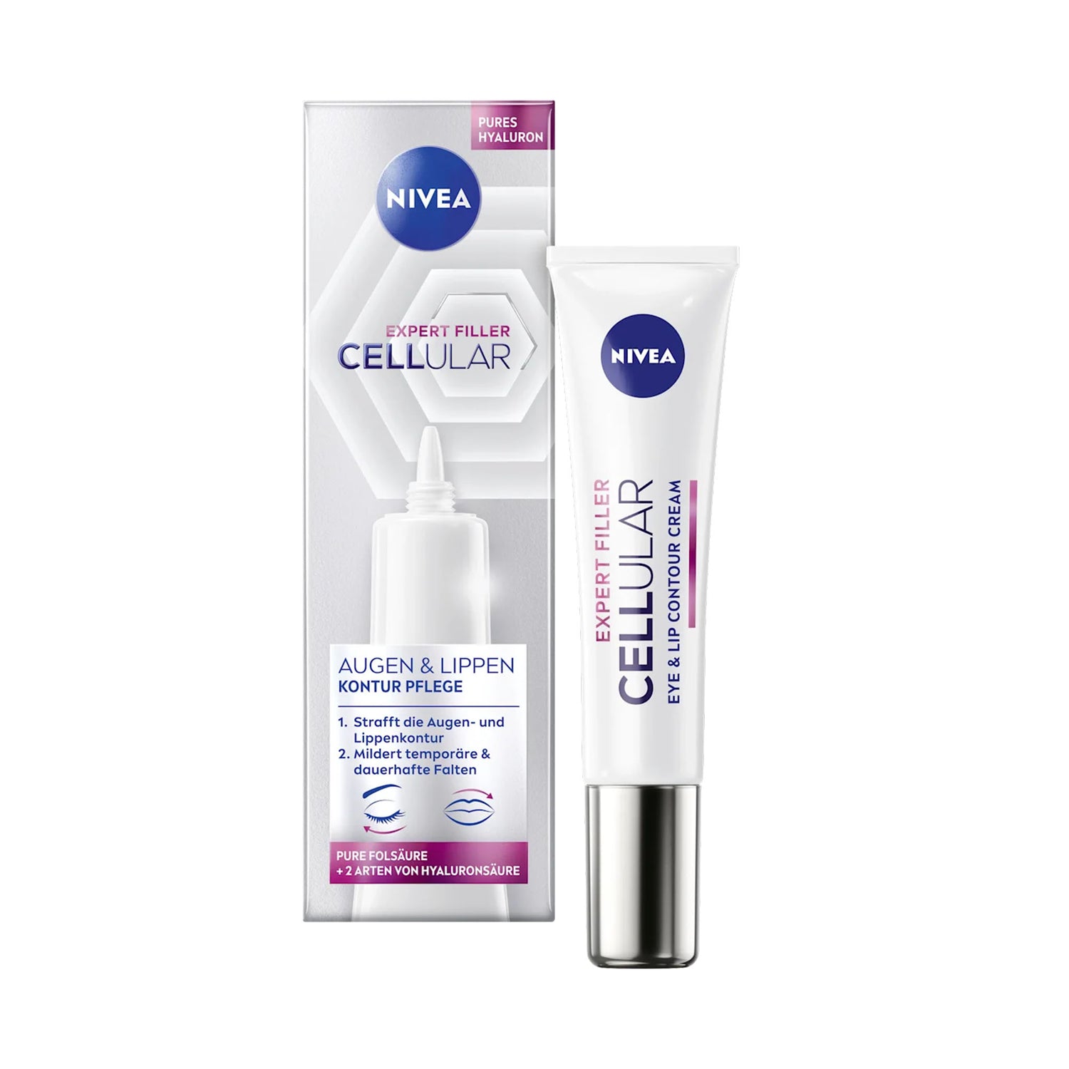 NIVEA Cellular Expert Filler Eye & Lip Contour Cream – Hyaluronic Acid & Folic Acid – 15 ml