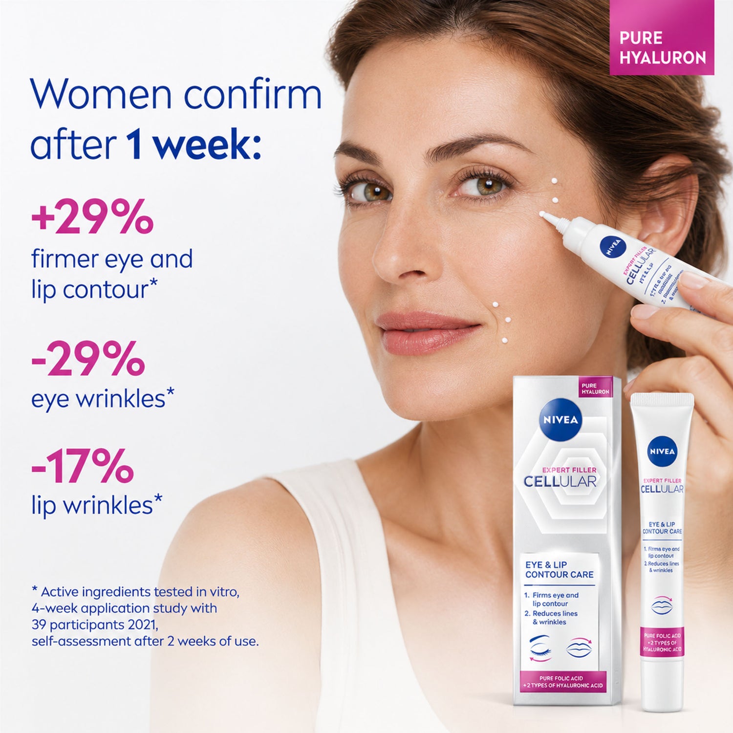NIVEA Cellular Expert Filler Eye & Lip Contour Cream – Hyaluronic Acid & Folic Acid – 15 ml