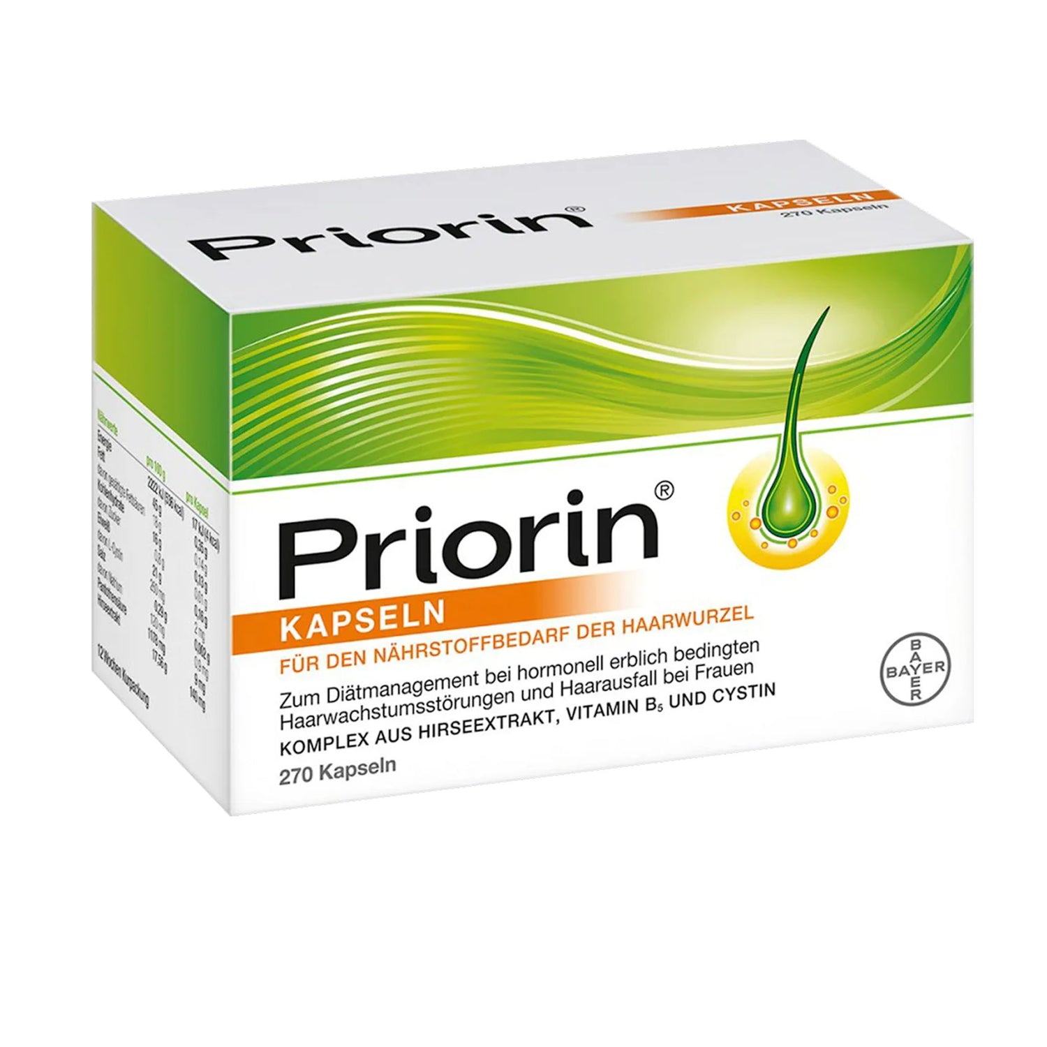 Priorin Hair Root Nutrient Capsules – Millet Extract, Vitamin B5 & L-Cystine – 270 Capsules