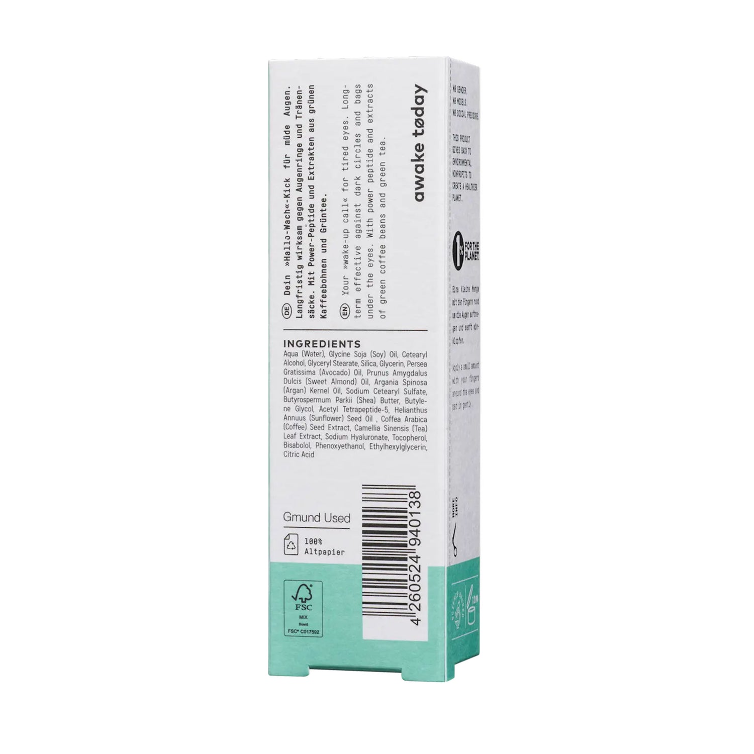 NØ Cosmetics Awake Today Eye Cream with Green Coffee & Peptides – 15 ml