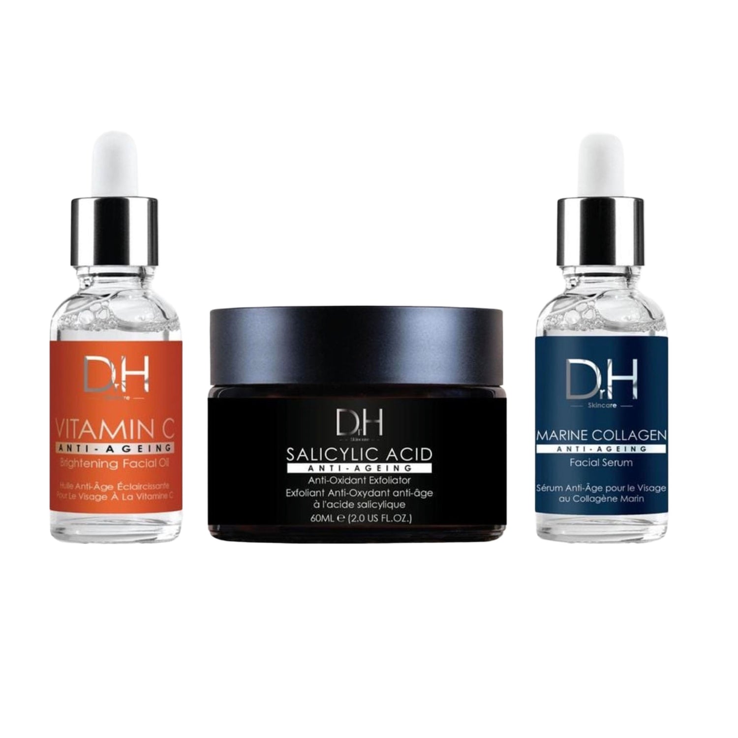 Dr H 3-Piece Anti-Ageing Facial Care Set with Oil, Exfoliator & Serum – 120 ml