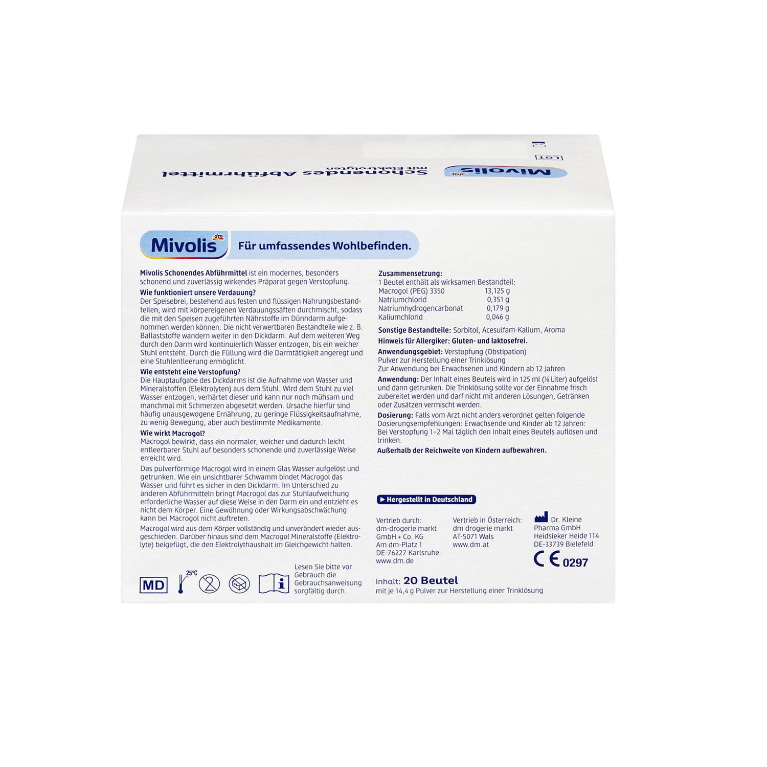Mivolis Gentle Macrogol Laxative Powder with Electrolytes – 20 Sachets