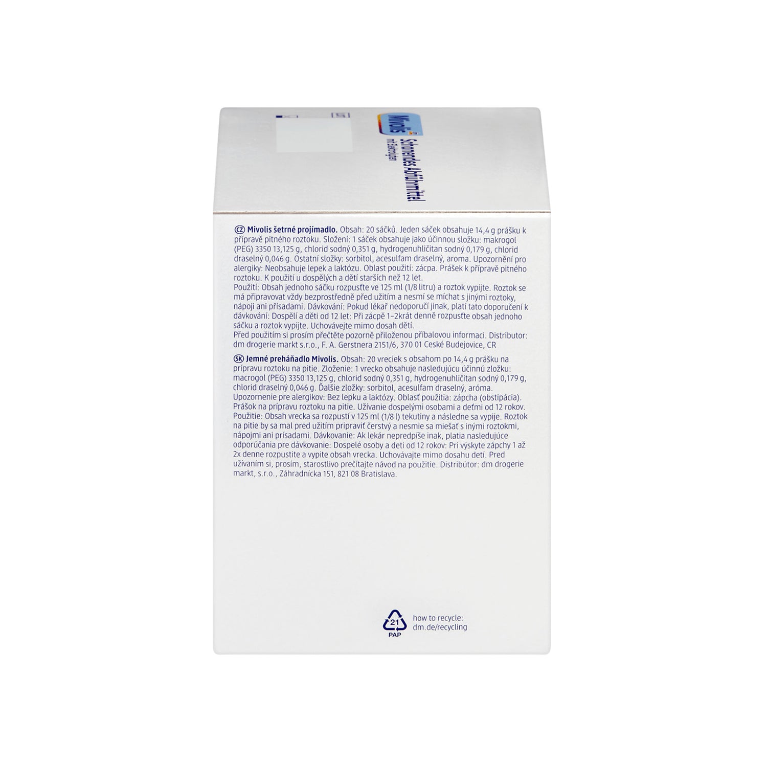 Mivolis Gentle Macrogol Laxative Powder with Electrolytes – 20 Sachets
