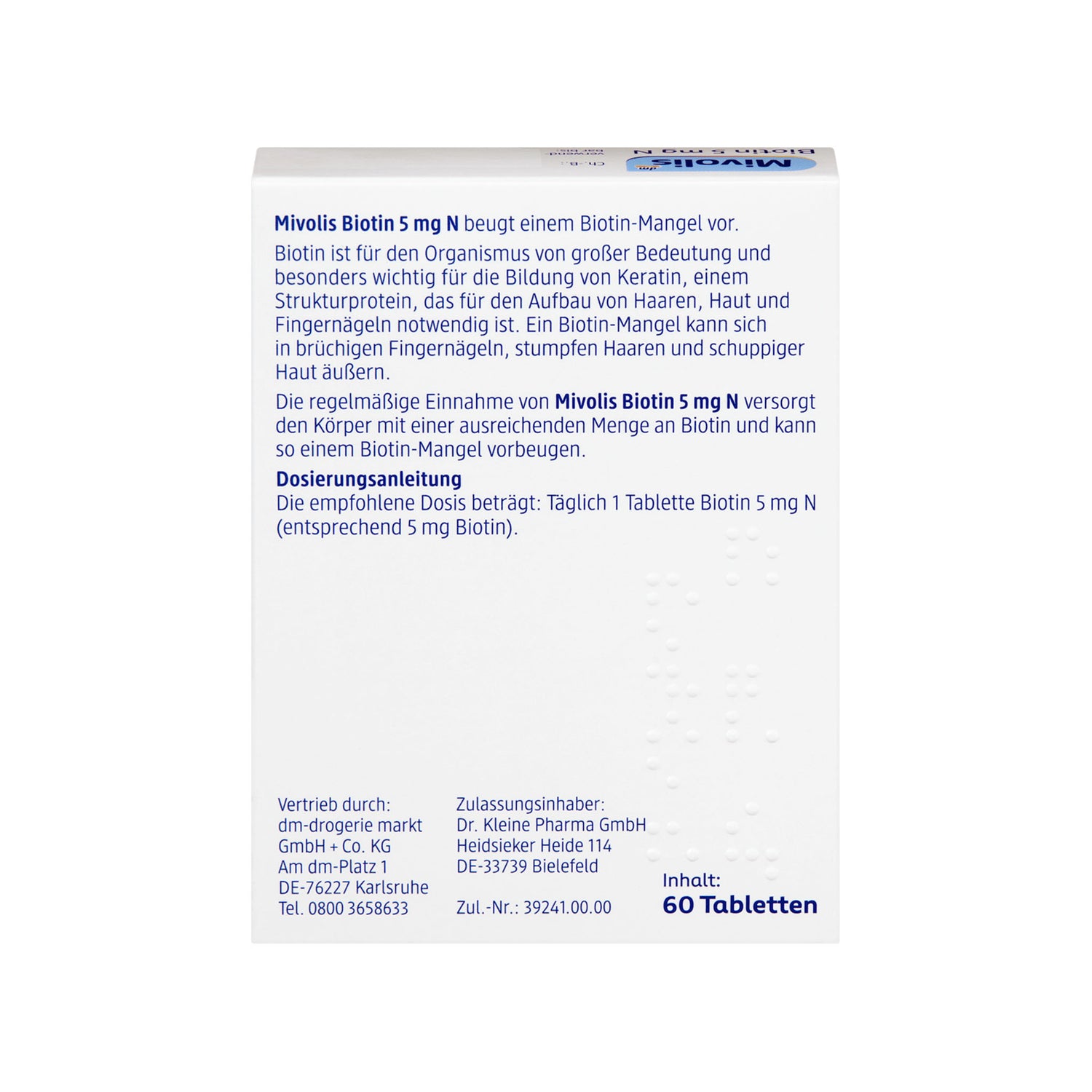 Mivolis Biotin 5 mg N Tablets for Biotin Deficiency Prevention – 60 Tablets