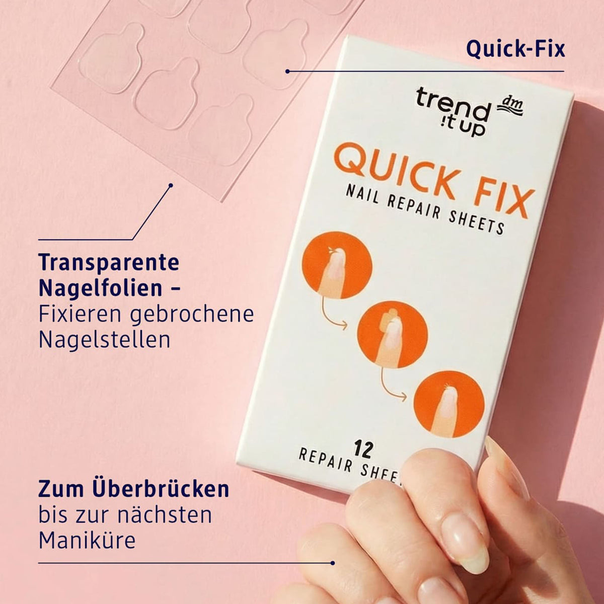trend !t up Nail Repair Quick Fix Sheets for Cracked Nails, 12 pcs