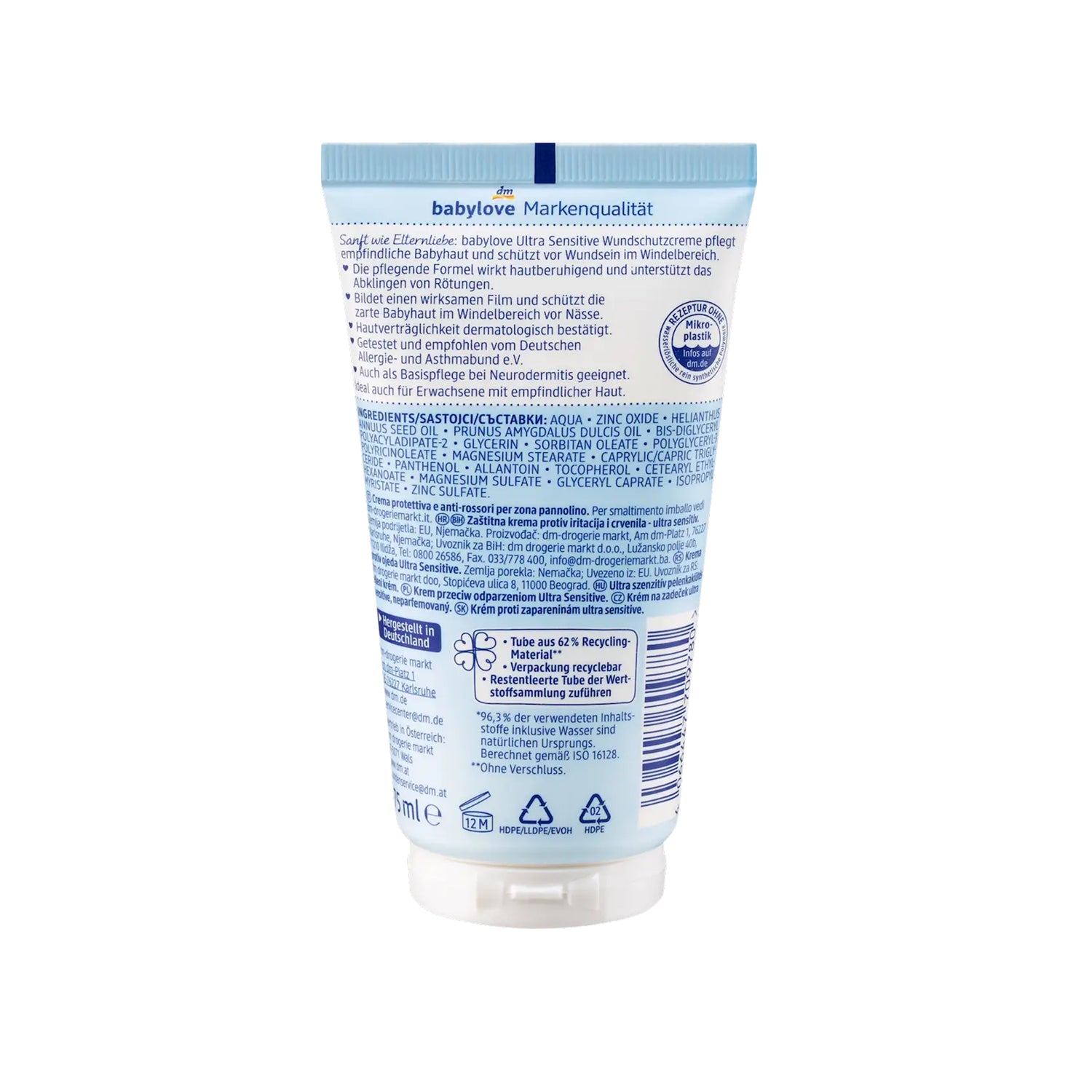 Ultra Sensitive Diaper Rash Cream with Almond Oil & Zinc – babylove, 75 ml