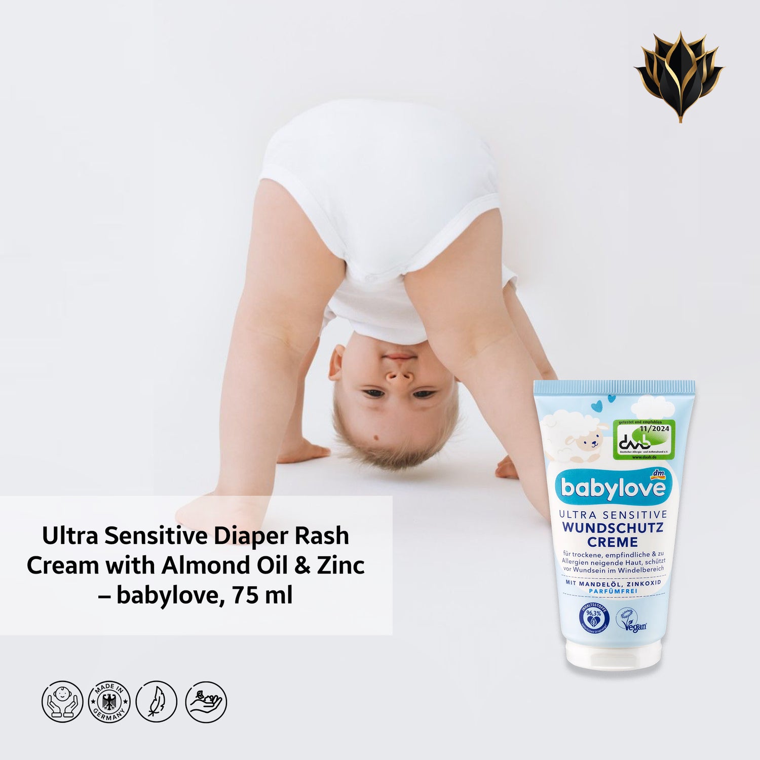 Ultra Sensitive Diaper Rash Cream with Almond Oil & Zinc – babylove, 75 ml