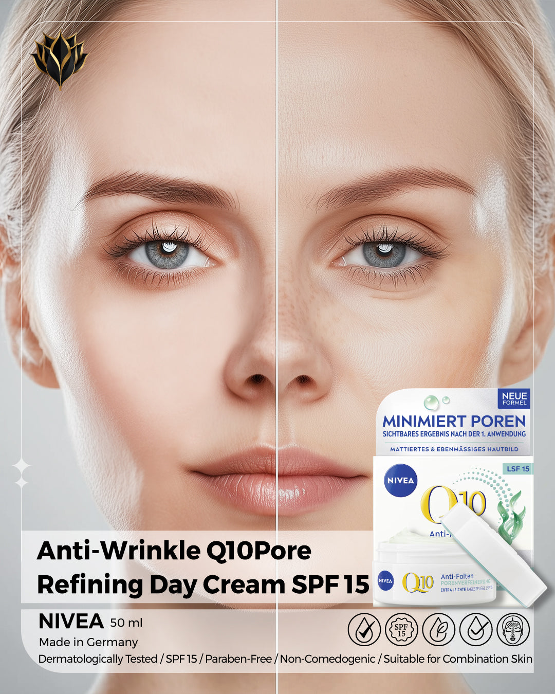 Anti-Wrinkle Q10 Pore Refining Day Cream SPF 15 – NIVEA, 50 ml