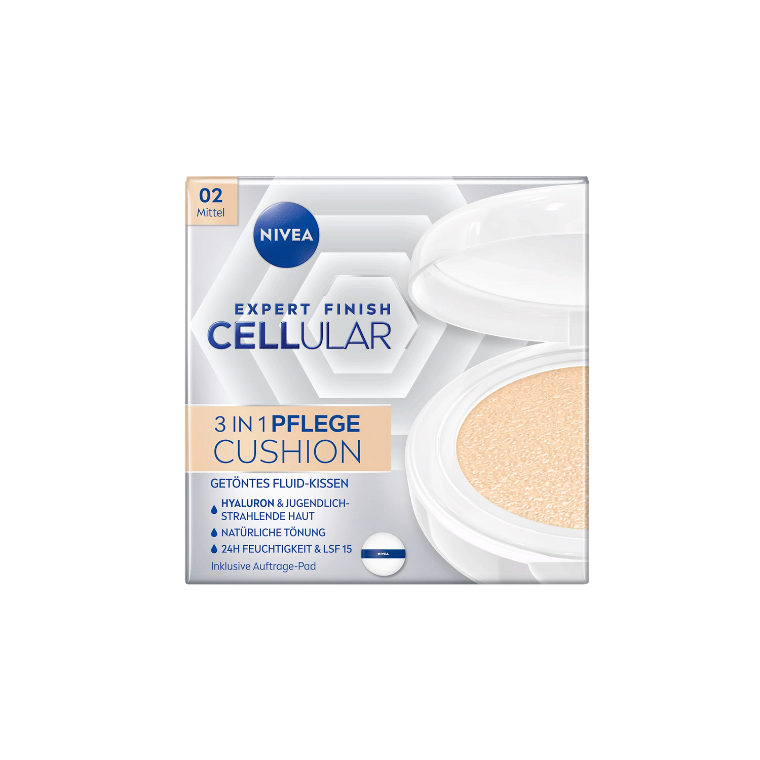 NIVEA Cellular Expert Finish 3-in-1 Hyaluron Tinted Cushion SPF 15 – Medium – 15 g