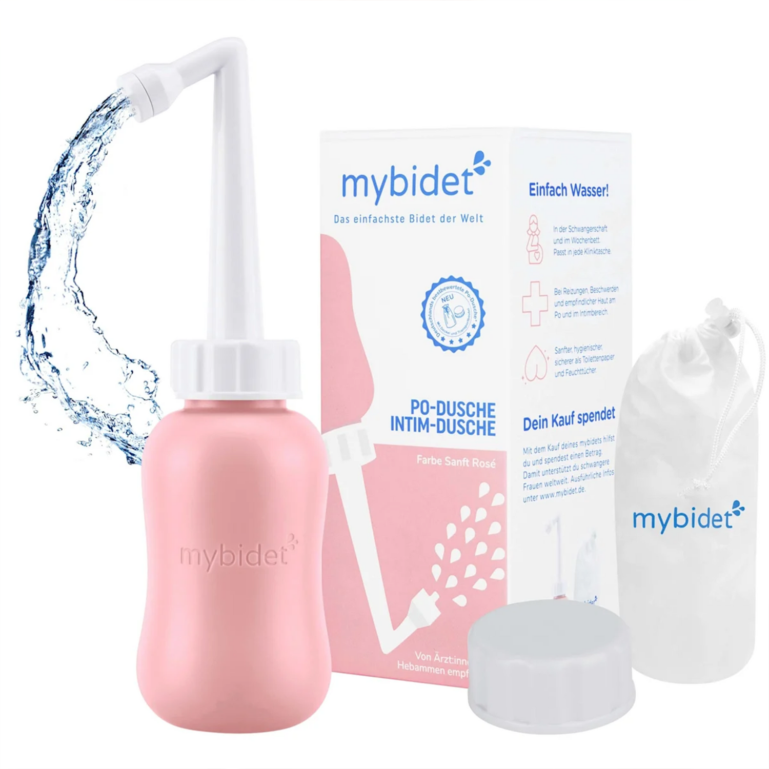 Portable Bidet Bottle Rosé – mybidet – Intimate & Postpartum Hygiene with Travel Bag (1 pc)