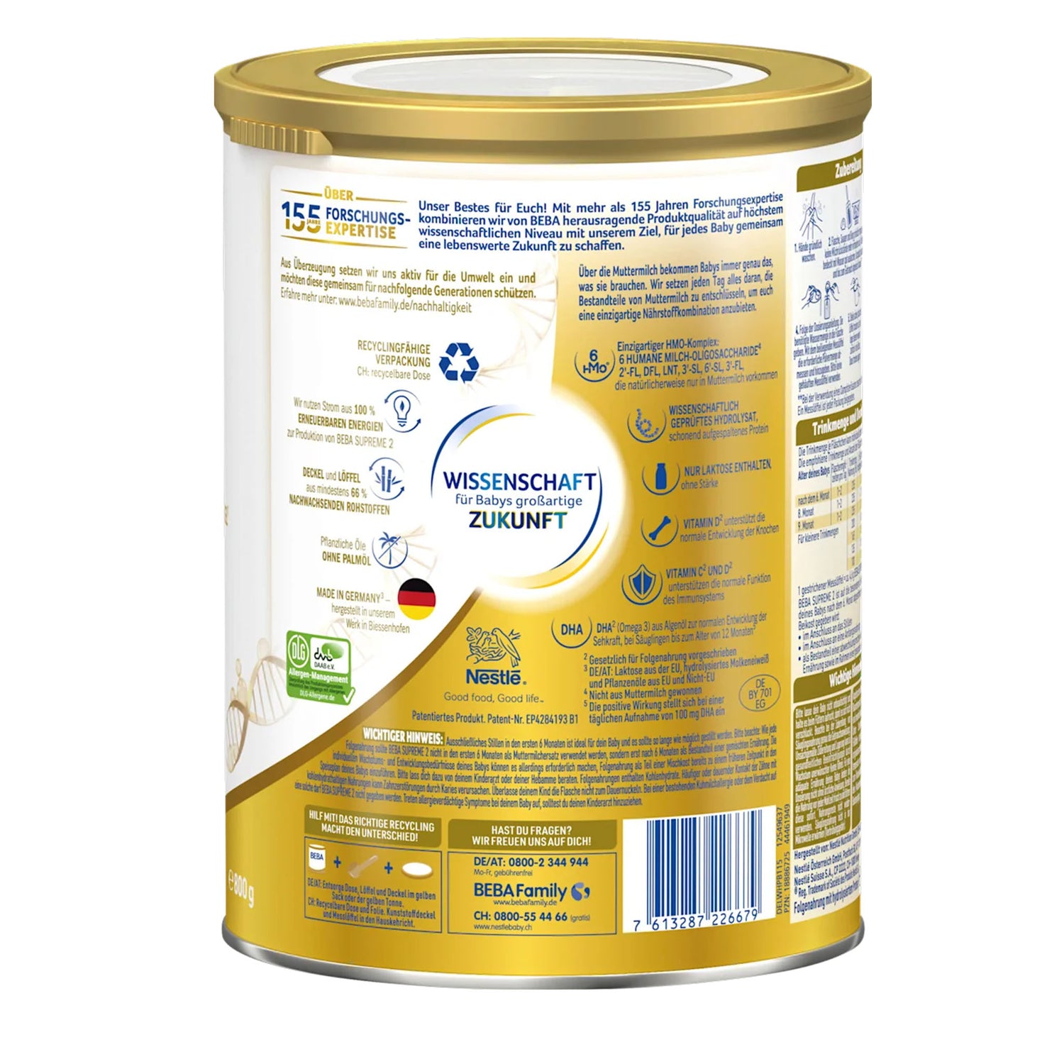 Nestlé BEBA Supreme 2 Follow-On Formula – 6 HMO Complex Nutrition – 800 g