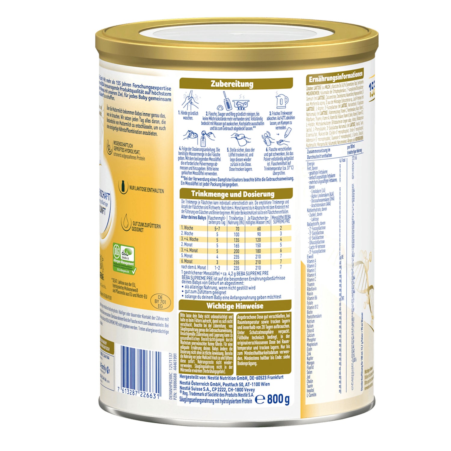 Nestlé BEBA Supreme PRE Infant Formula – From Birth – 800 g