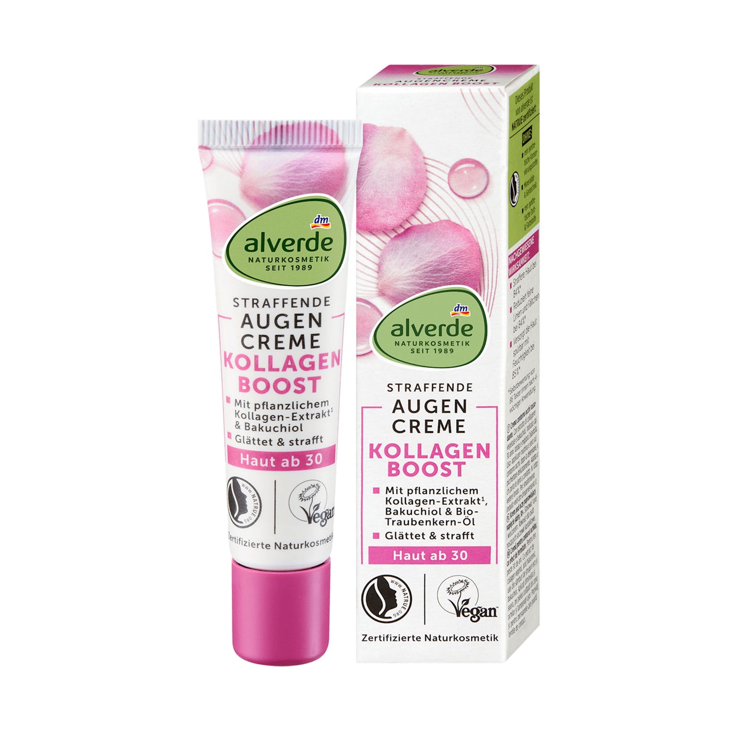 alverde NATURKOSMETIK Collagen Boost Firming Eye Cream – Bakuchiol & Organic Grape Seed Oil – 15 ml