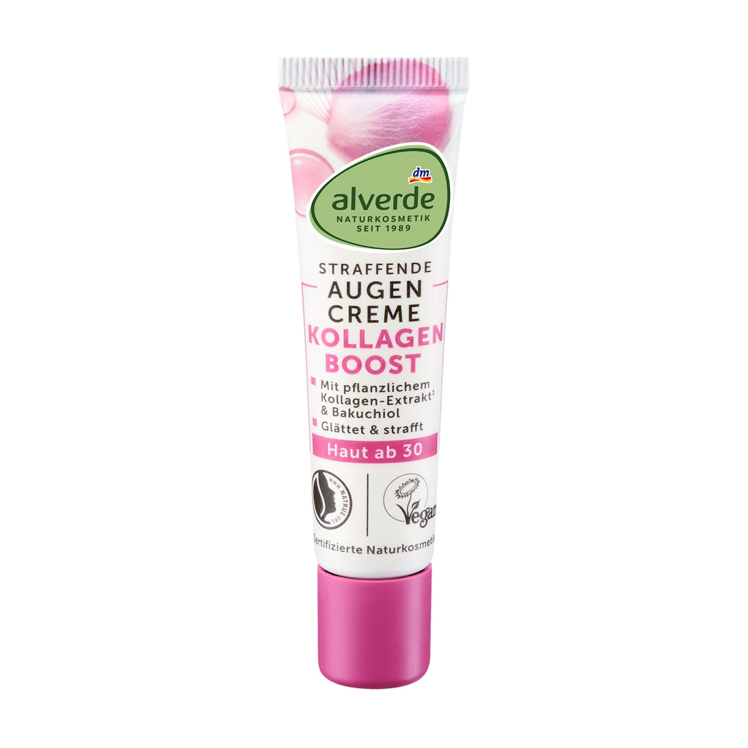 alverde NATURKOSMETIK Collagen Boost Firming Eye Cream – Bakuchiol & Organic Grape Seed Oil – 15 ml