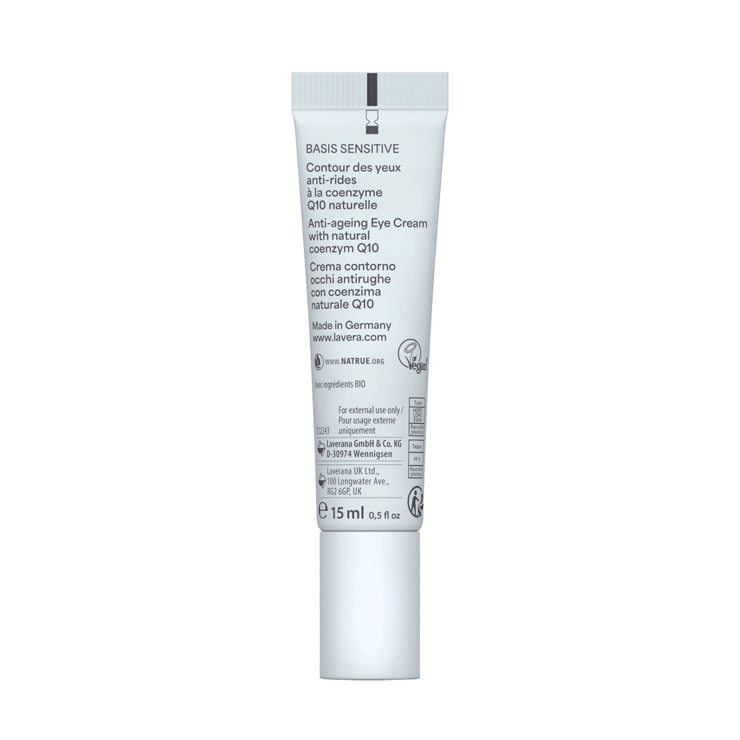 lavera Basis Sensitiv Q10 Anti-Wrinkle Eye Cream – Organic Mallow & Shea Butter – Vegan – 15 ml