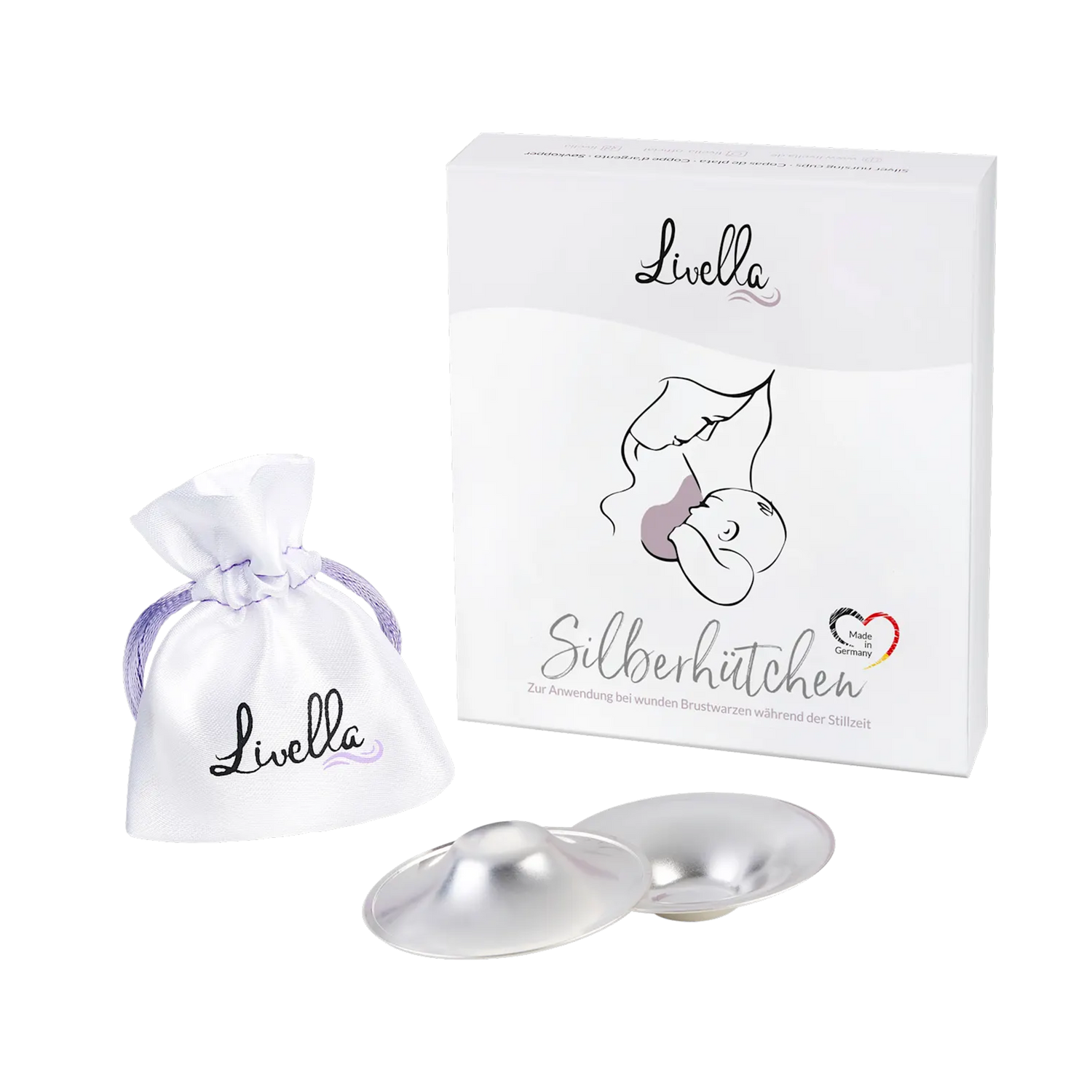 Silver Nursing Cups – Livella – 999 Fine Silver Nipple Shields for Breastfeeding Relief (2 pcs)