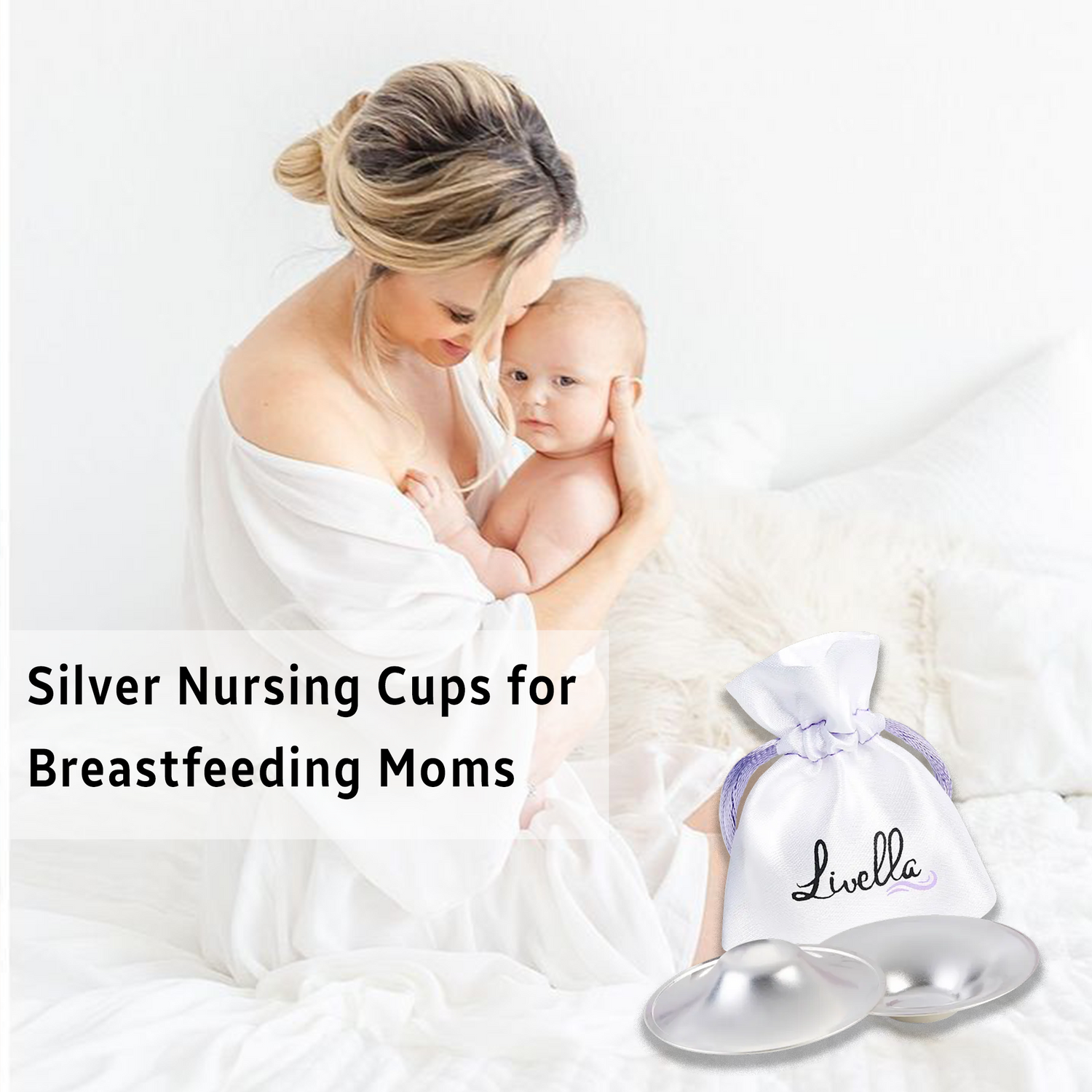 Silver Nursing Cups – Livella – 999 Fine Silver Nipple Shields for Breastfeeding Relief (2 pcs)