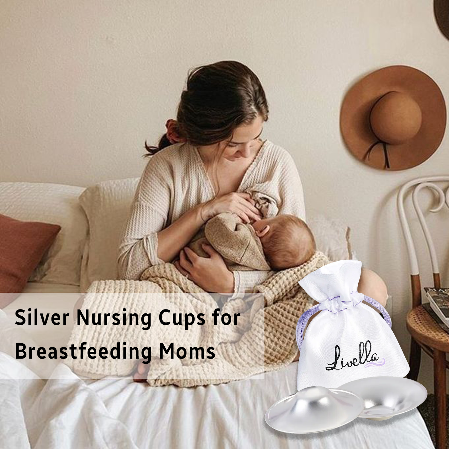 Silver Nursing Cups – Livella – 999 Fine Silver Nipple Shields for Breastfeeding Relief (2 pcs)