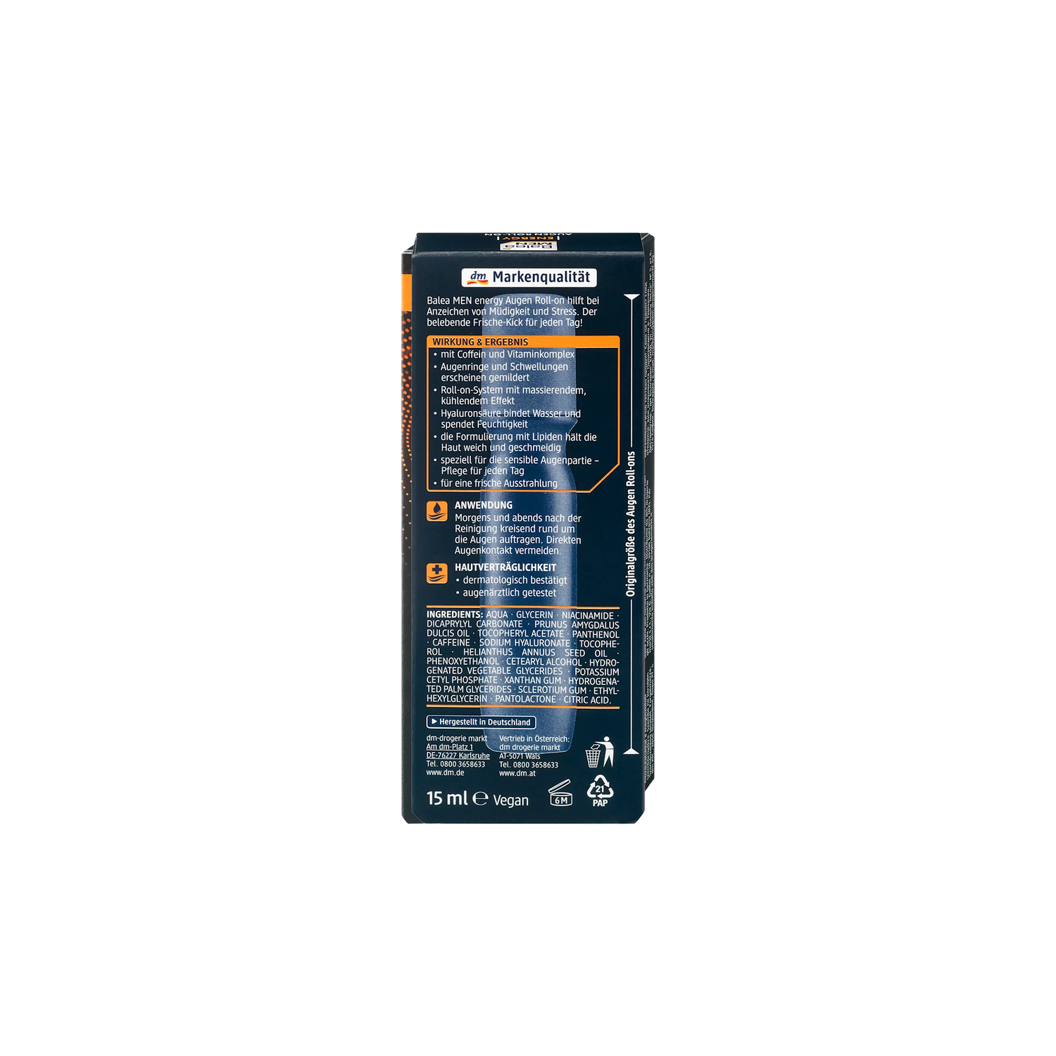 Energy Eye Roll-On – Balea MEN – Cooling & Hydrating Care with Caffeine & Hyaluronic Acid (15 ml)