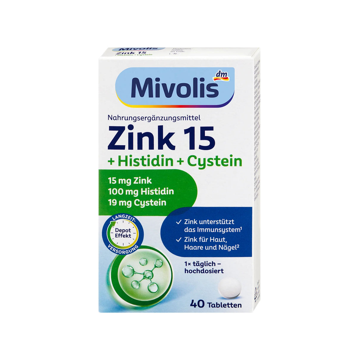 Mivolis Zinc 15 + Histidine & Cysteine Time-Release Tablets – 40 Tablets