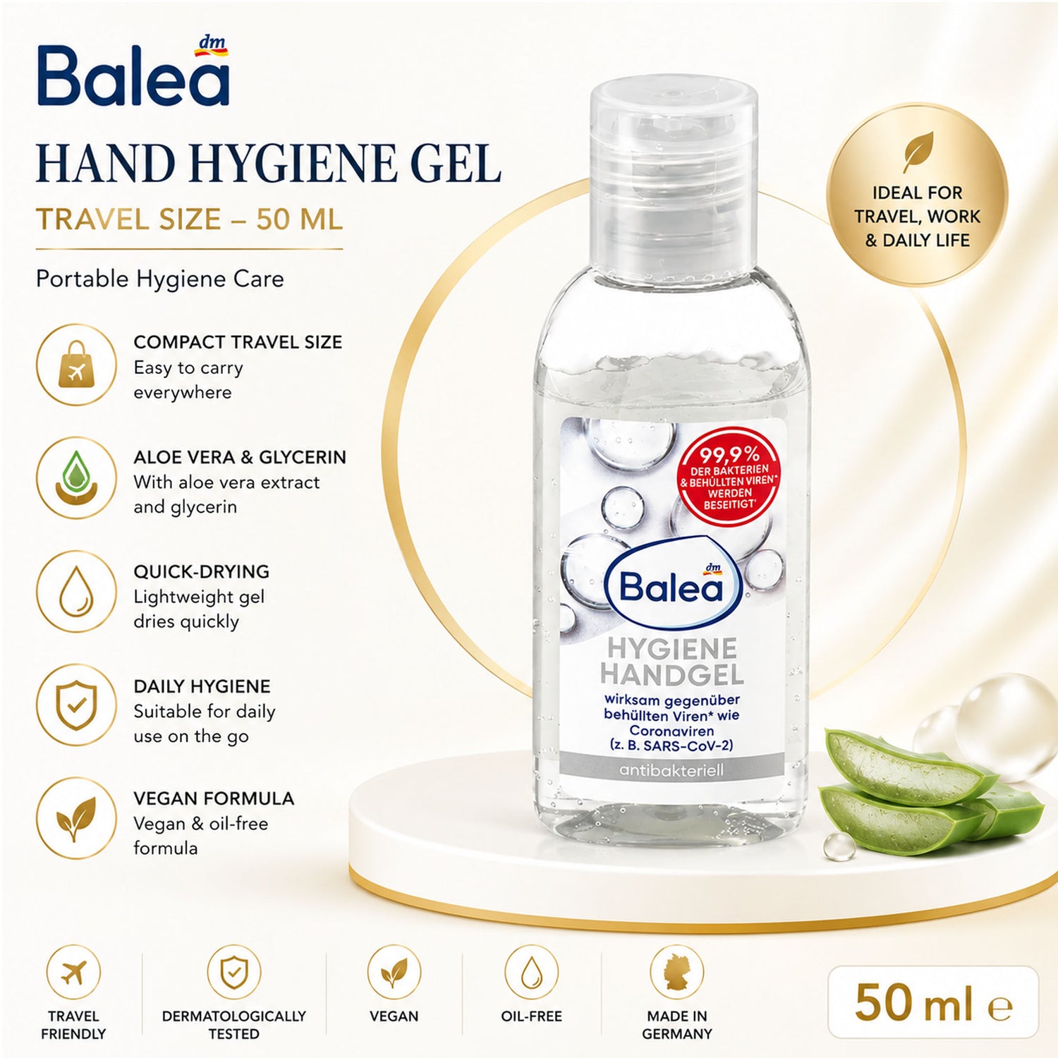 Balea Hand Hygiene Gel Travel Size – Portable Hygiene Care – 50 ml